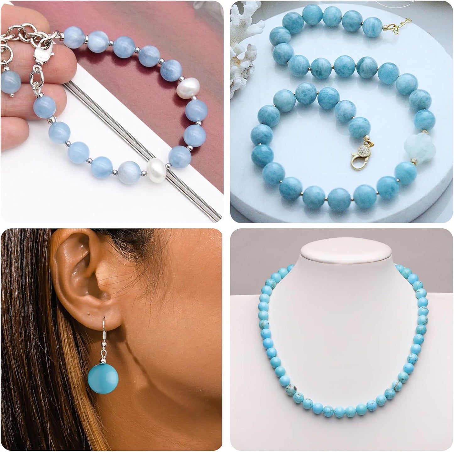 10mm Natural Stone Beads for Jewelry Making,Flower Jade Polished Smooth Round Gemstone Beads for Bracelet Necklace 15 Inch