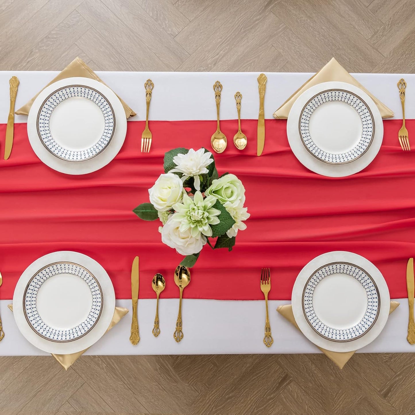 12Pack 9ft Chiffon Table Runner 14x108 Inch Sheer Romantic Table Runner for Wedding Birthday Party Bridal Shower Outdoor Decoration-Red