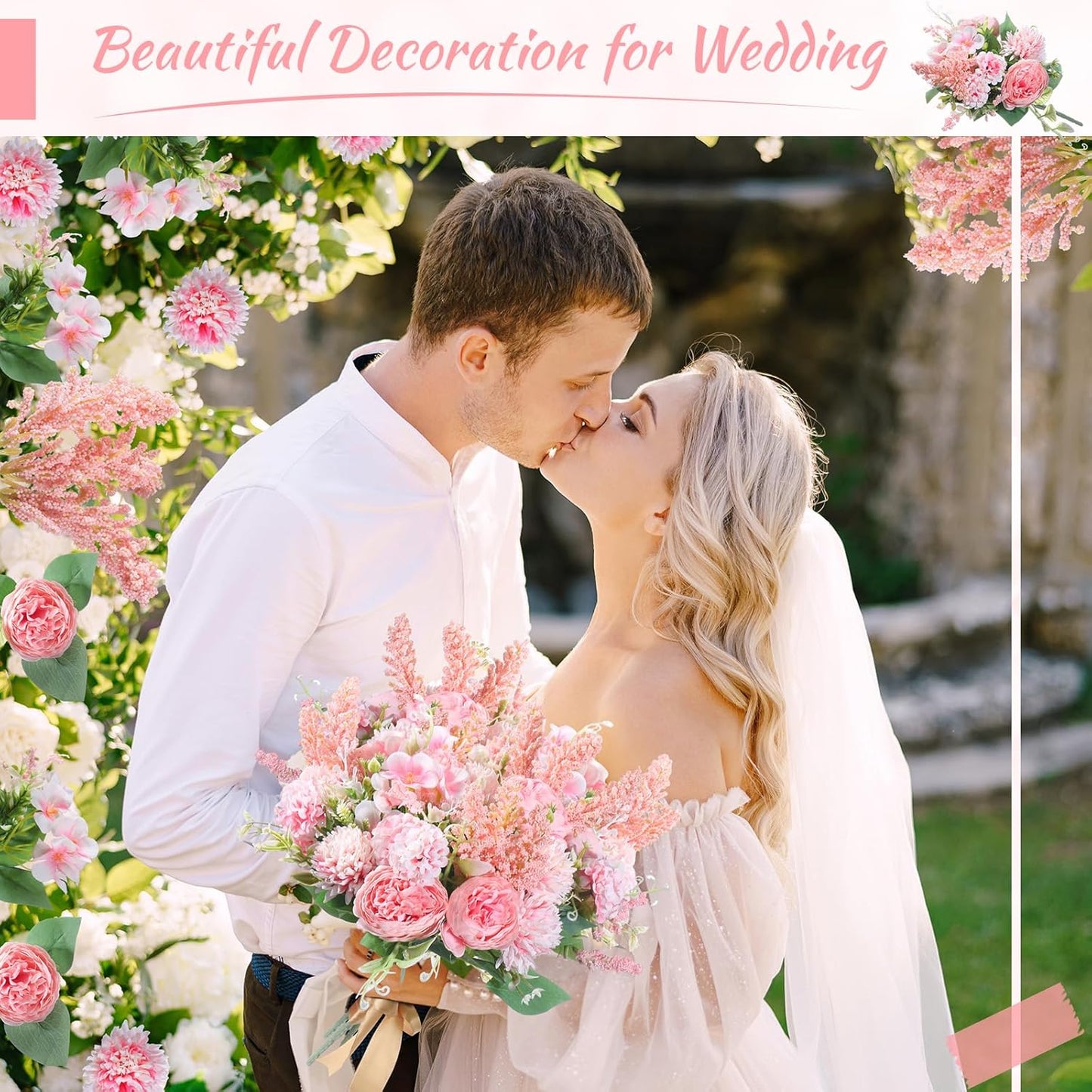 Zeyune 8 Pcs Wedding Silk Flowers Fake Silk Flowers Faux Bouquet Hydrangea Bouquets for Wedding Birthday Party Table Centerpieces Home Decoration(Pink,Peony)