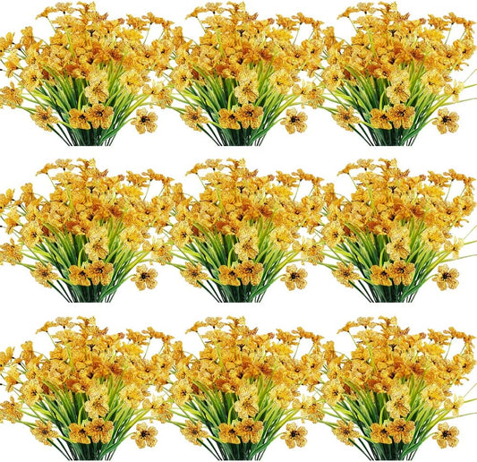 30 Bundles Artificial Flowers Outdoor UV Resistant Fake Flowers No Fade Faux Plastic Plants Garden Porch Window Box Decorating (Yellow)