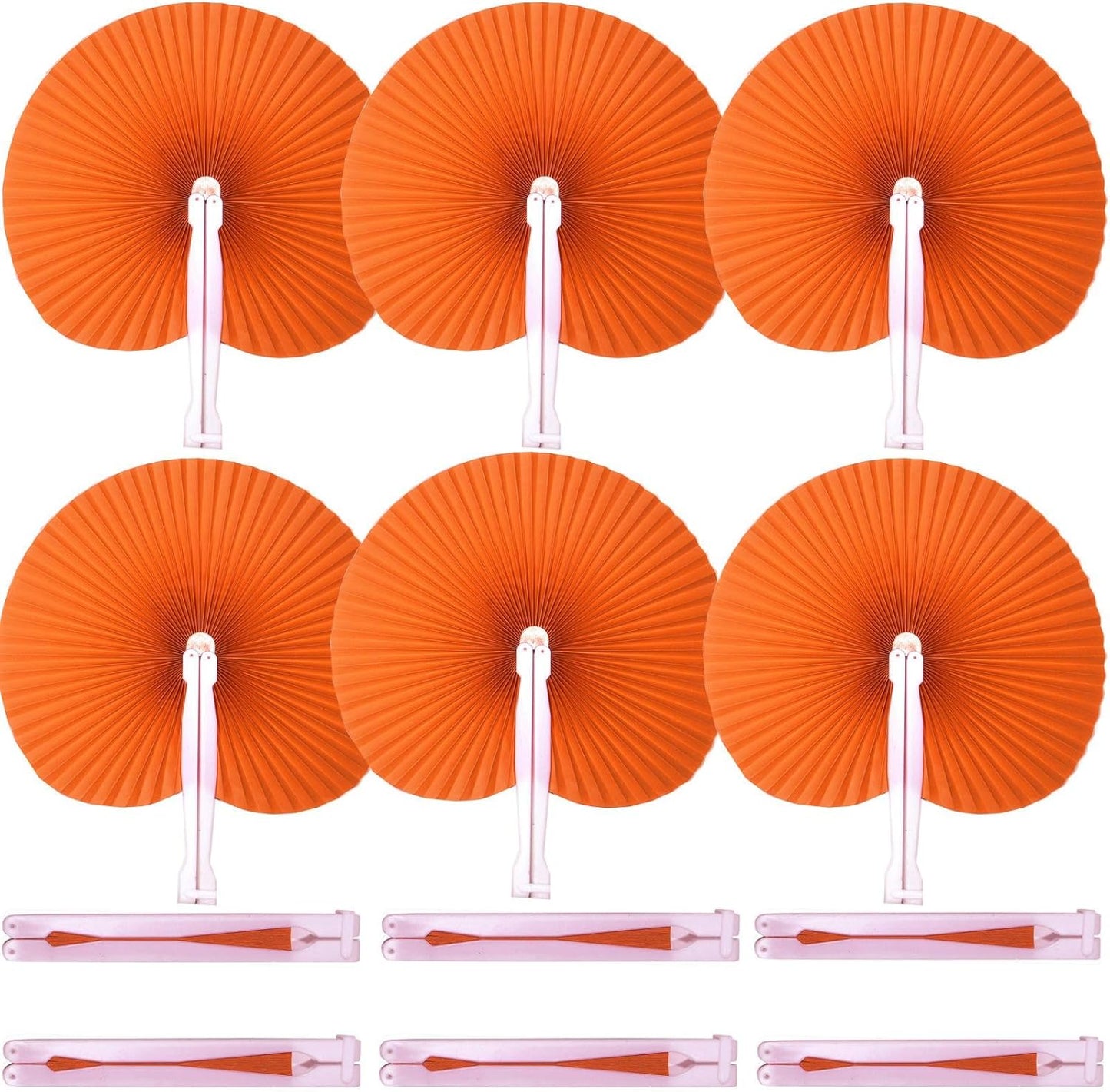 12 Packs Decorative Paper Folding Hand Fans Handheld,Orange Round Foldable Wedding Fans Chinese and Japanese Fans Bulk for Bridal Guest Church Party Favors Dancing Birthday DIY