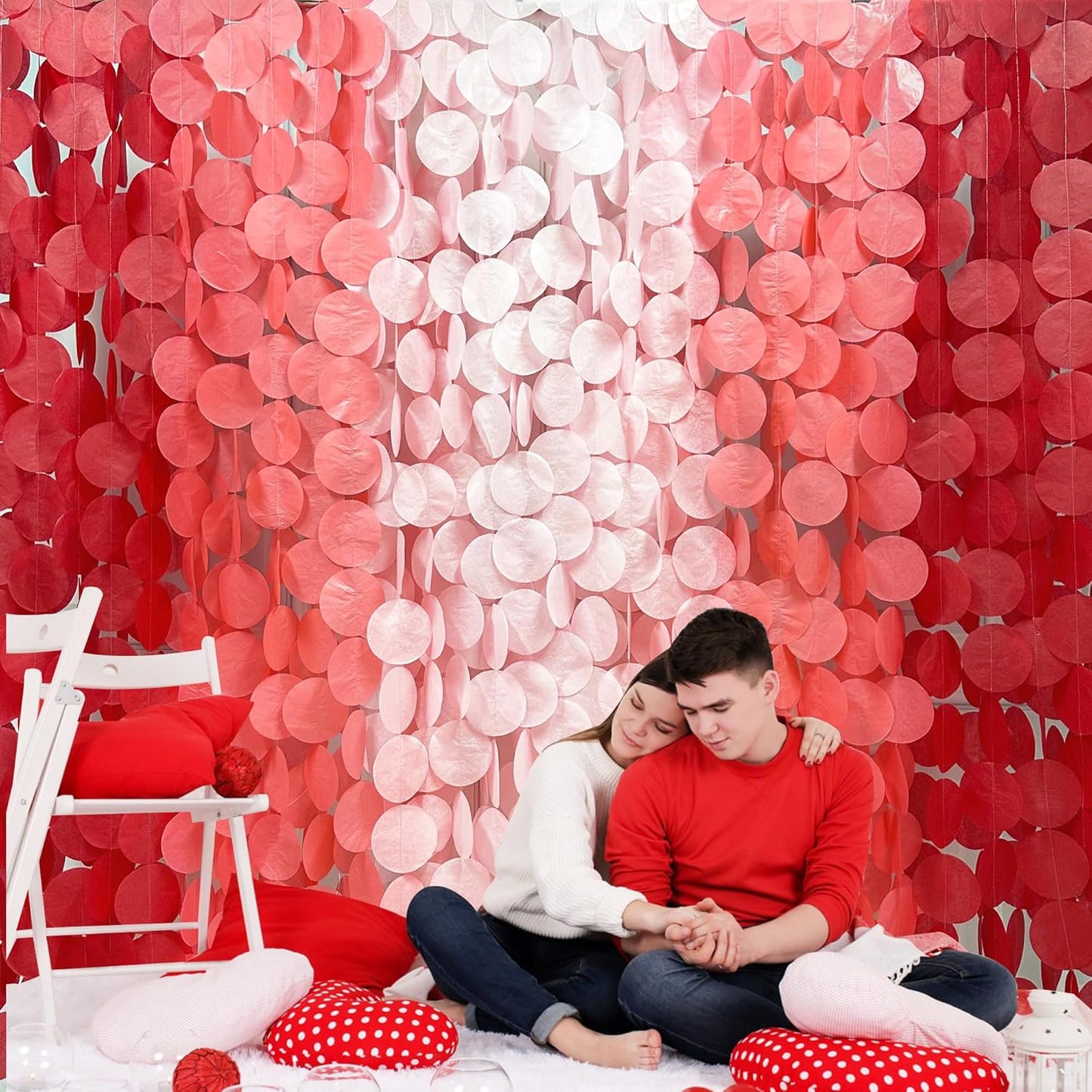 192 Ft Red Party Decorations Ombre Red Polka Dot Backdrop Streamer Tissue Paper Circle Dots Hanging Garland for Birthday Graduation Engagement Wedding Anniversary Valentines Holiday Hen Party Supplies