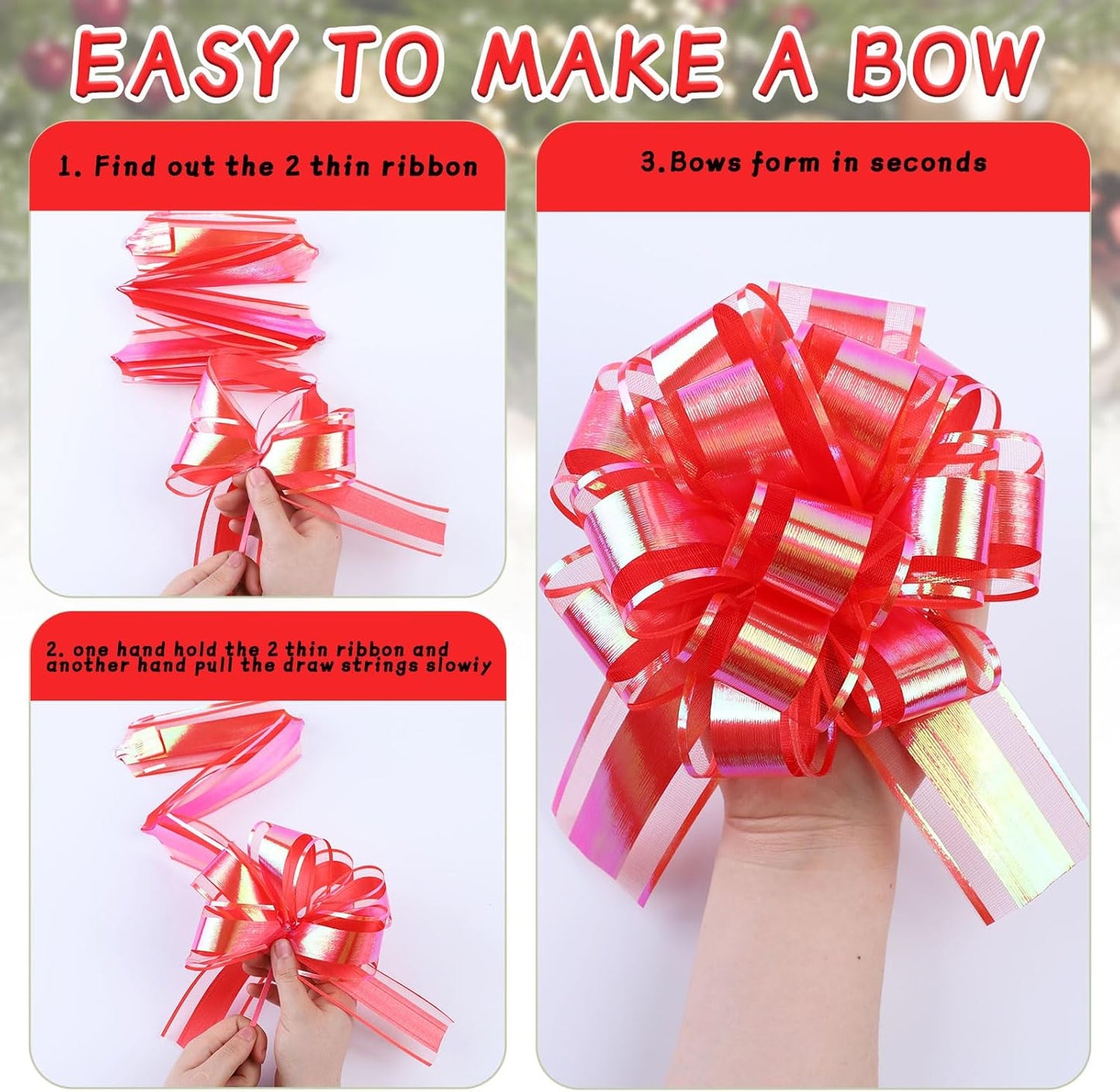 12 Pieces Laser Pull Bows 6 Inch Gift Wrapping Pull Bows with Ribbon for Christmas Presents Wedding Gift Wrapping Baskets