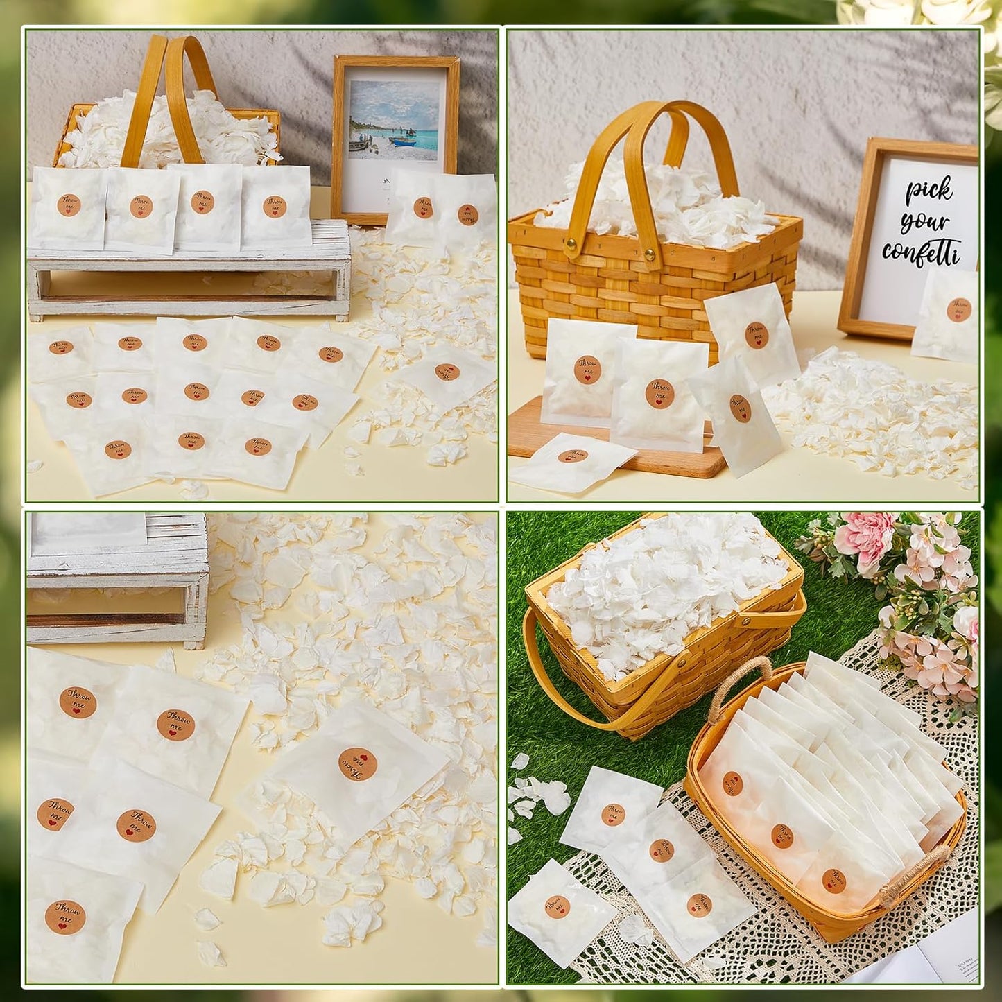 Biodegradable Confetti, Dried Hydrangea Flower Petals with Throw Me Stickers Wedding Confetti Biodegradable Flower Petals for Wedding Ideas Valentines Day Decor(White,103 Pcs)