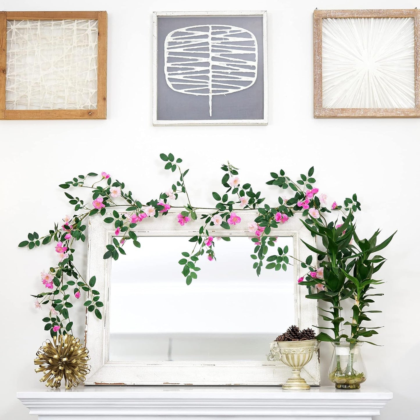 FiveSeasonStuff Fuchsia Pink Flower Garlands, Artificial Silk Wild Roses Bendable Vine Leaves Hanging Flowers for Wall Decoration Basket Trellis Wedding Home 2 Pack 12 ft