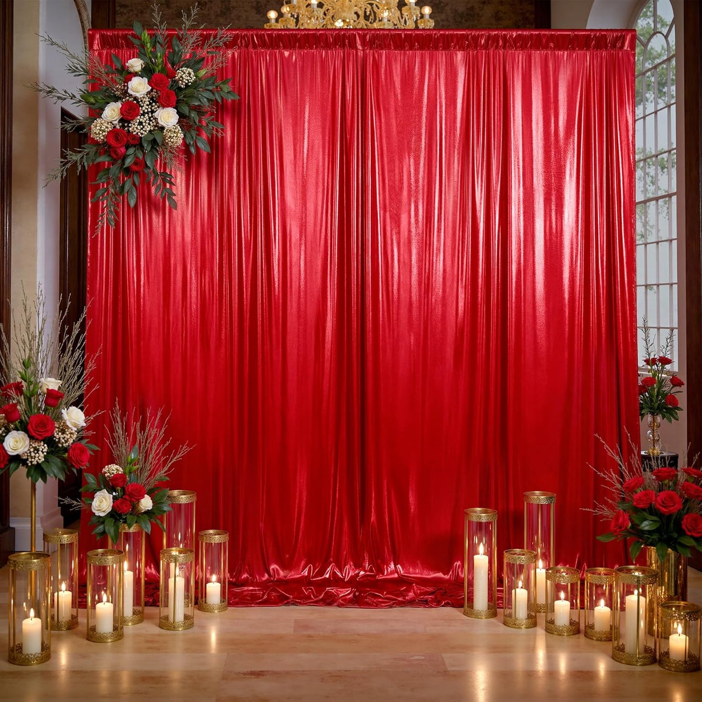 10x10ft Thick Red Glitter Backdrop Curtain Panels for Parties, Wrinkle Free Sequin Sparking Photo Backdrop Drapes, 2 Panels 5x10ft Shimmer Back Drop Cloth for Wedding Birthday Photography