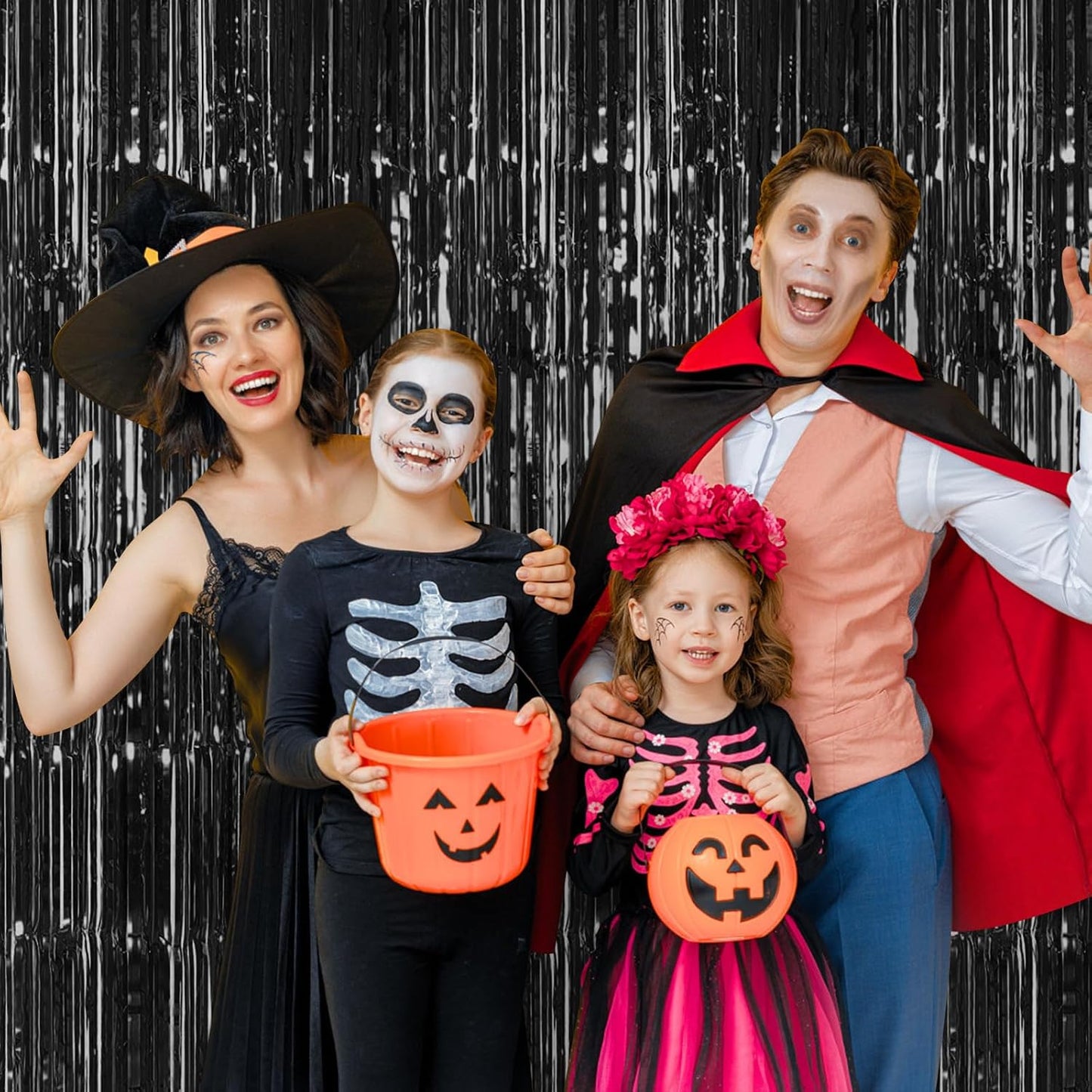 10 Pack Black Backdrop Curtain 3.2ft x 8.2ft Metallic Tinsel Foil Fringe Curtains Photo Booth Background for Birthday Party Decoration Baby Shower Engagement Wedding Christmas Decoration (Black)