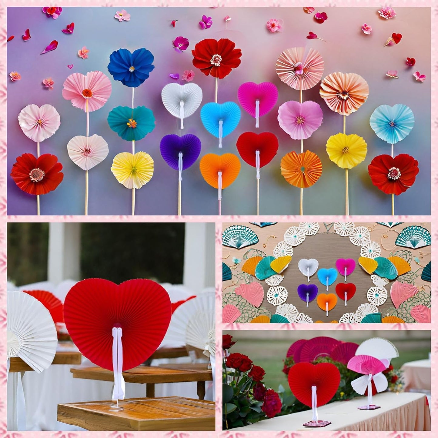 12 Packs Decorative Paper Folding Hand Fans Handheld,Silver Heart Foldable Wedding Fans Chinese and Japanese Fans Bulk for Bridal Guest Church Party Favors Dancing Birthday DIY