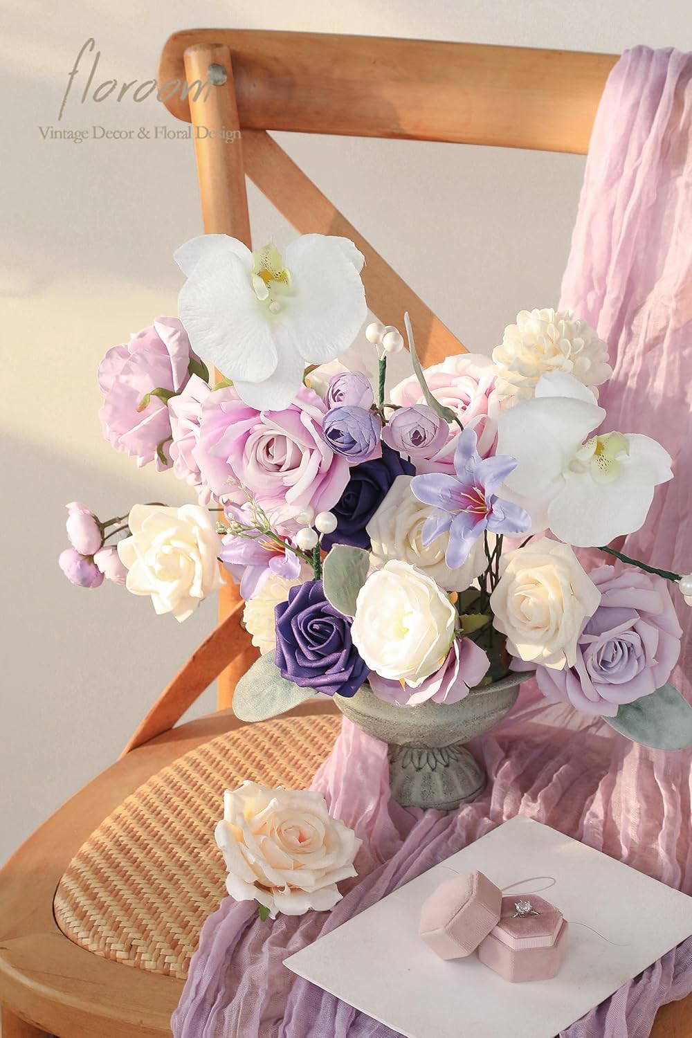 Floroom Lilac Lavender Purple Cream Artificial Flowers Fake Roses Dahlias and Greenery Combo Box Set for DIY Wedding Bouquets Bridal Shower Centerpieces Floral Arrangements Party Tables Decorations