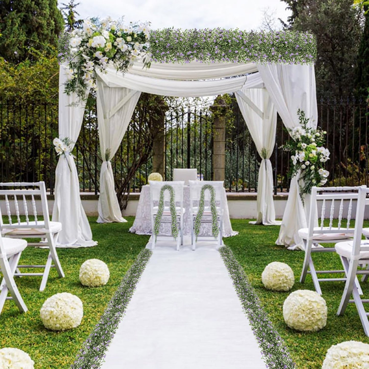 Artificial Baby Breath Flower Vines, Babys Breath Artificial Flowers Real Touch Faux Gypsophila Hanging Fake Baby's Breath Garlands for Wedding and Baby Shower Decor 2Pcs 5.8ft（Purple）