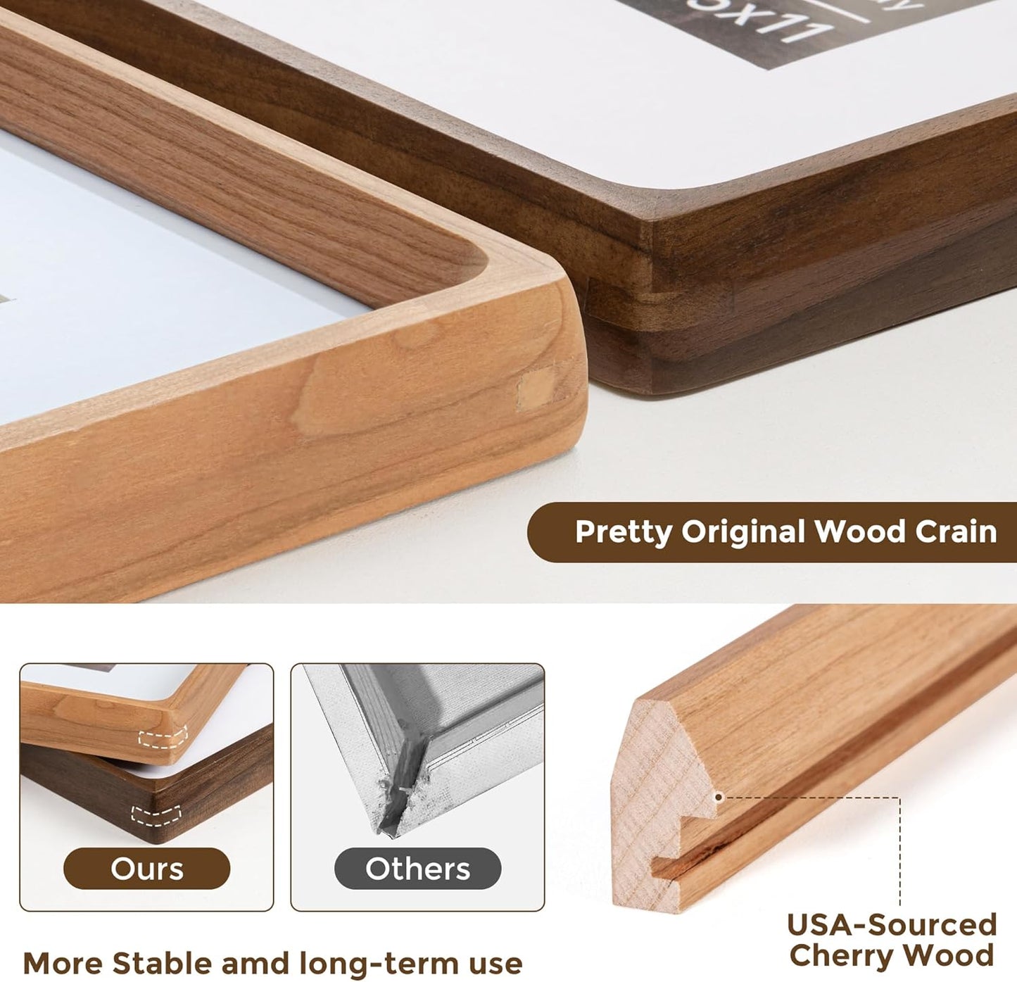 12x18 Picture Frame USA-Sourced Natural Cherry Wood Solid Original Wood Photo Frame Rounded Corner with Mat to 8x12 Picture Display with Real Glass Family Picture, Wedding Picture, Photo, Certificate