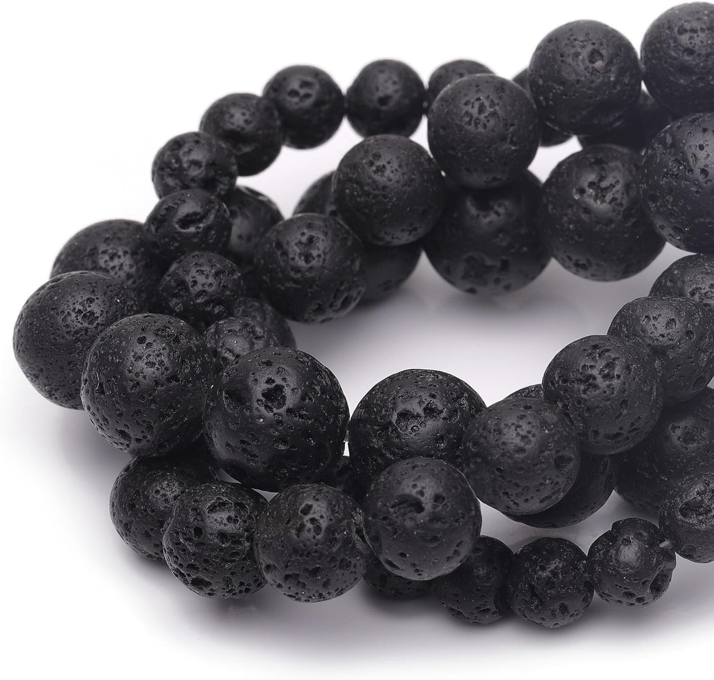 10mm Natural Stone Beads for Jewelry Making,Black Lava Polished Smooth Round Gemstone Beads for Bracelet Necklace 15 Inch