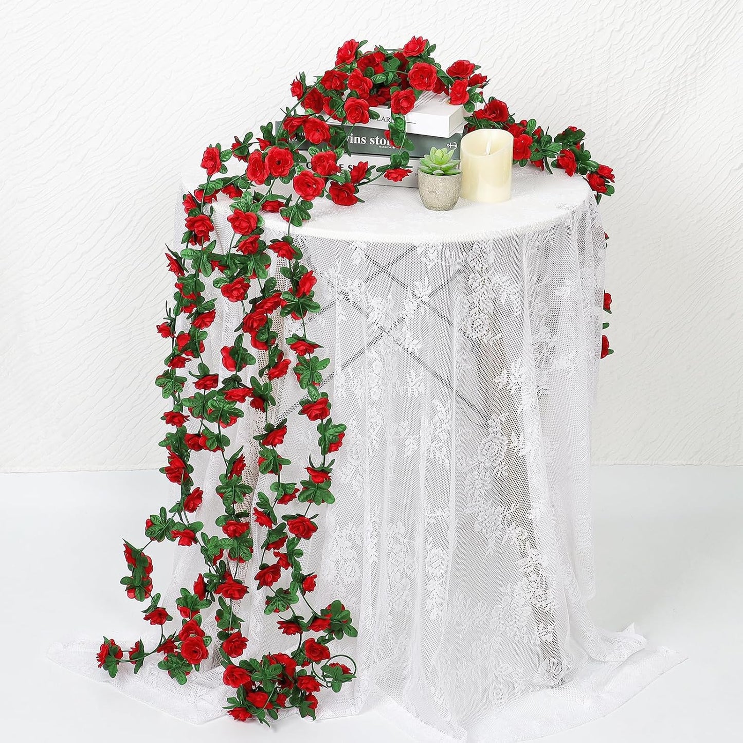 KHOYIME 9 Pack 72 FT Artificial Flower Garland, Fake Red Roses Vines Silk Flowers Faux Plastic Outdoor Hanging Floral Ivy Garland Decoration for Wedding Arch Bedroom Home Wall Backdrop Room Decor