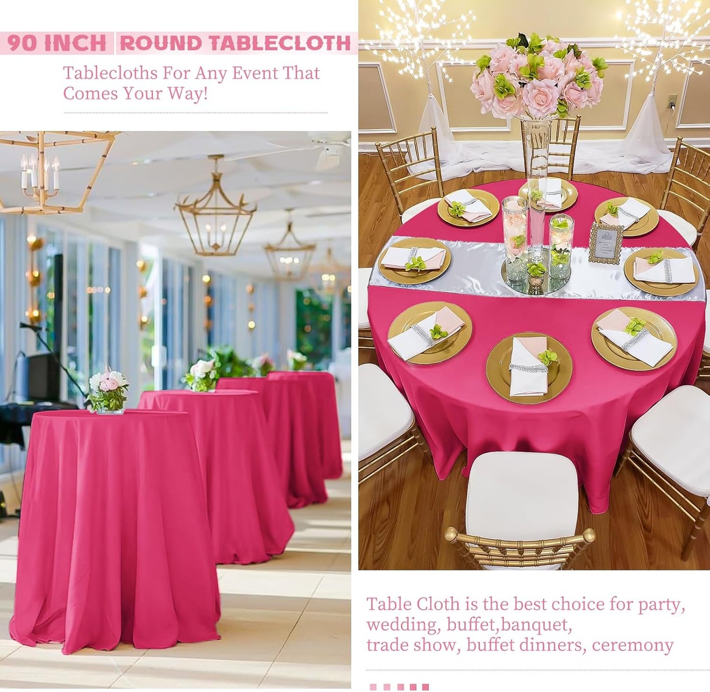 10 Pack Hot Pink Round Tablecloths 120 Inch, Circle Bulk Washable Linen Polyester Tablecloth, Table Cloth Cover for Wedding Buffet Party Banquet Reception Restaurant and Camping