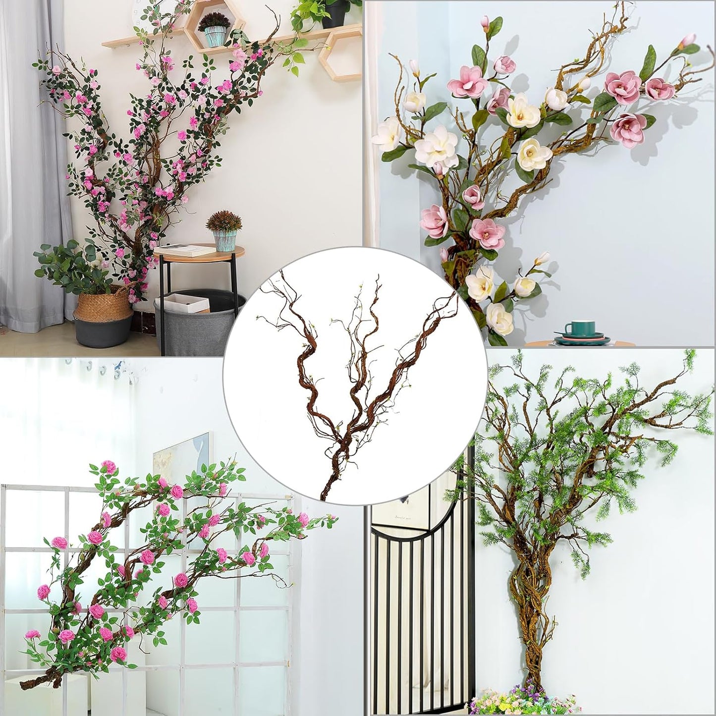 66.9in Flexible Artificial Wall Hanging Plants Tree Trunk Fake Cherry Blossom Branches Wood Twigs Twisted Cane Vine Grape Garland for Wedding Outdoor Garden Home Room Christmas Decoration