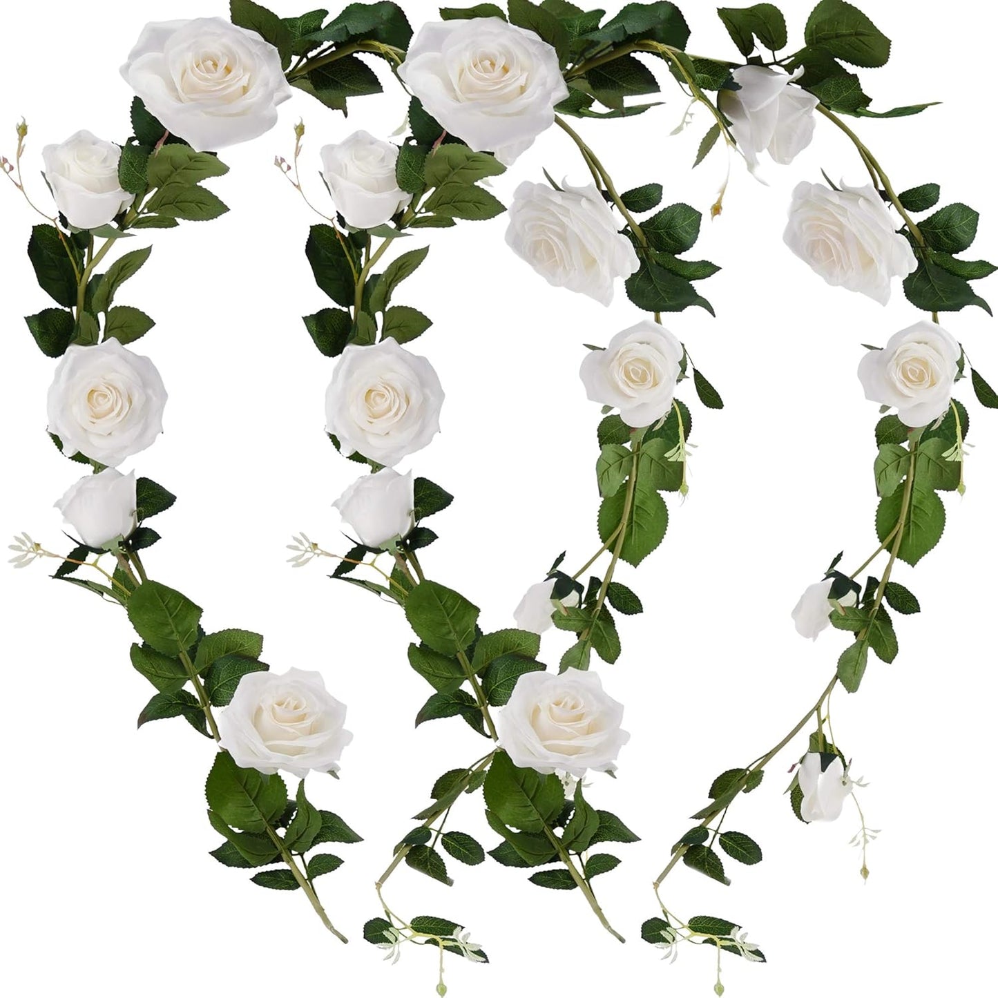 FiveSeasonStuff Floral White Artificial Silk Roses Flower Garland, Bendable Hanging Vine (2pcs, 11ft)