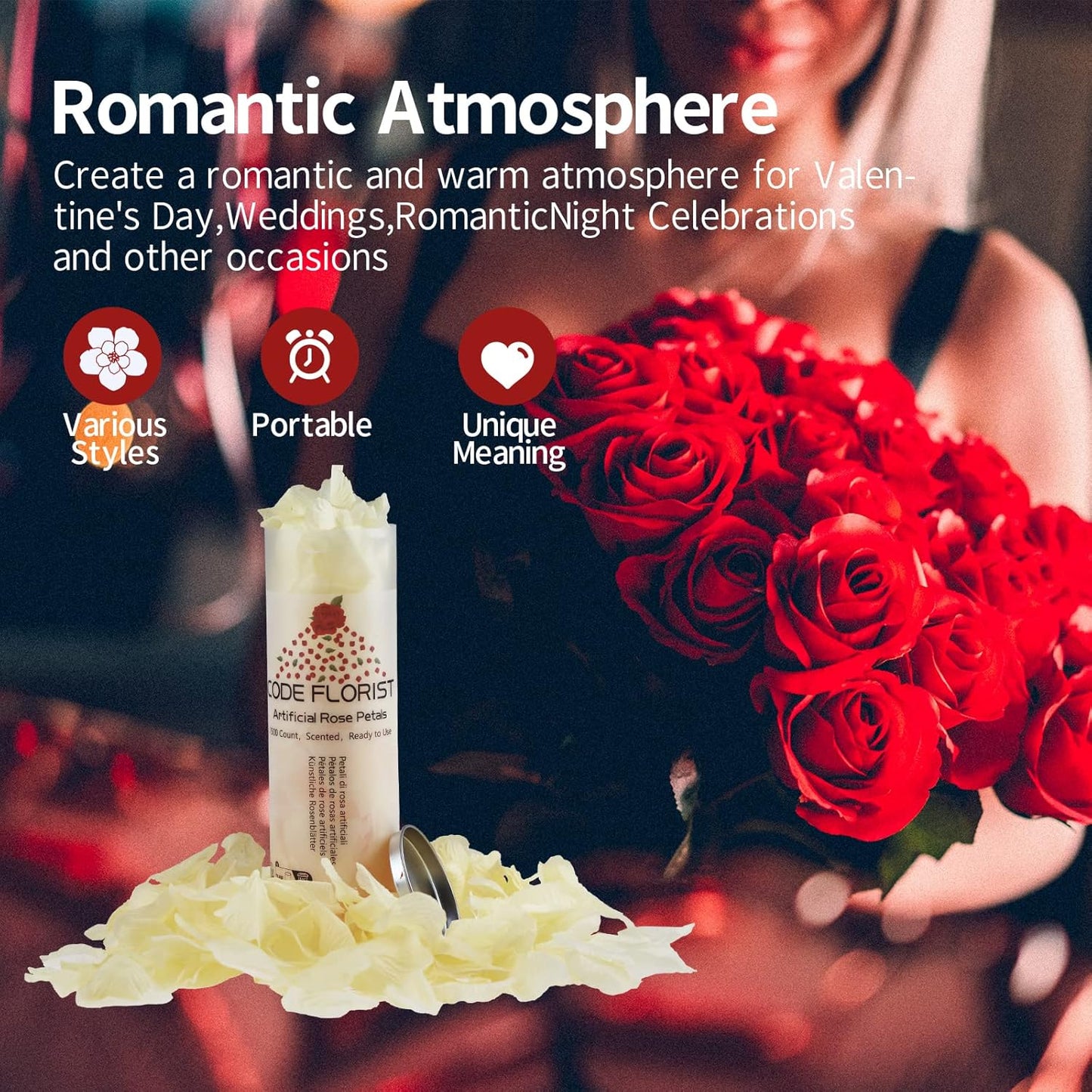 CODE FLORIST 1100 PCS Champagne Silk Rose Petals for Valentine's Day,Romantic Night,Wedding,Proposal Anniversary Flower Decorations(Separated,Scented)