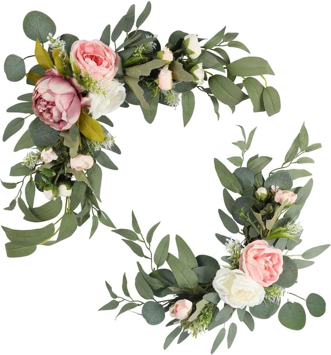 H&W 2pcs Artificial Wedding Arch Flowers for Wedding Sign, Floral Swag Dusty Decor for Reception Ceremony Backdrop Sweetheart Table (Mixed Color Peony)