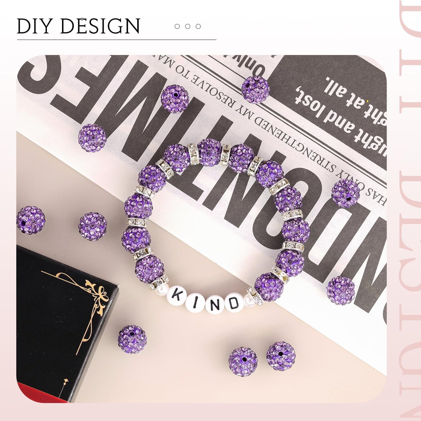 150 pcs 10mm Rhinestone Beads for Jewelry Making, Purple Shiny Round Shamballa Disco Beads Bulk, Sparkle Crystal Clay Christmas for Bracelet Baseball Necklace Earring Crafting and DIY