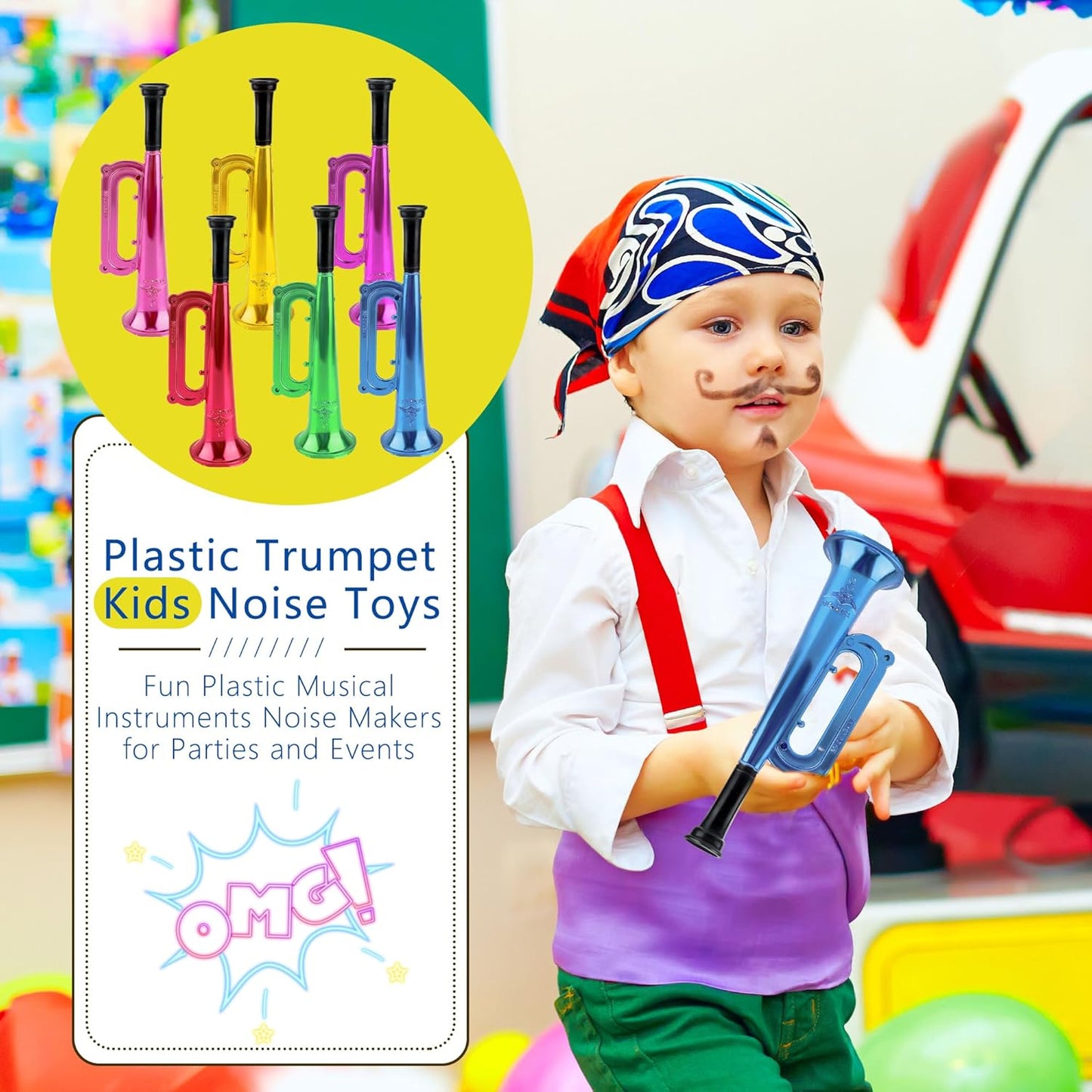 18 Pack 7 Inch Kid Trumpet Instrument Mini Trumpet Toys Kids Horn Musical Instruments Musical Educational Toys for Kids Parties and Events Cool Birthday Party Favors