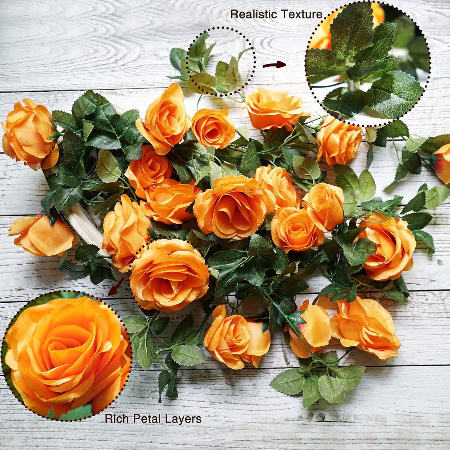 FiveSeasonStuff 29 Ft 4 Pack Rose Silk Flower Garland Artificial Flowers Decoration Hanging Floral Décor for Wedding Baby Shower Birthday Party Garden (Mandarin Orange)