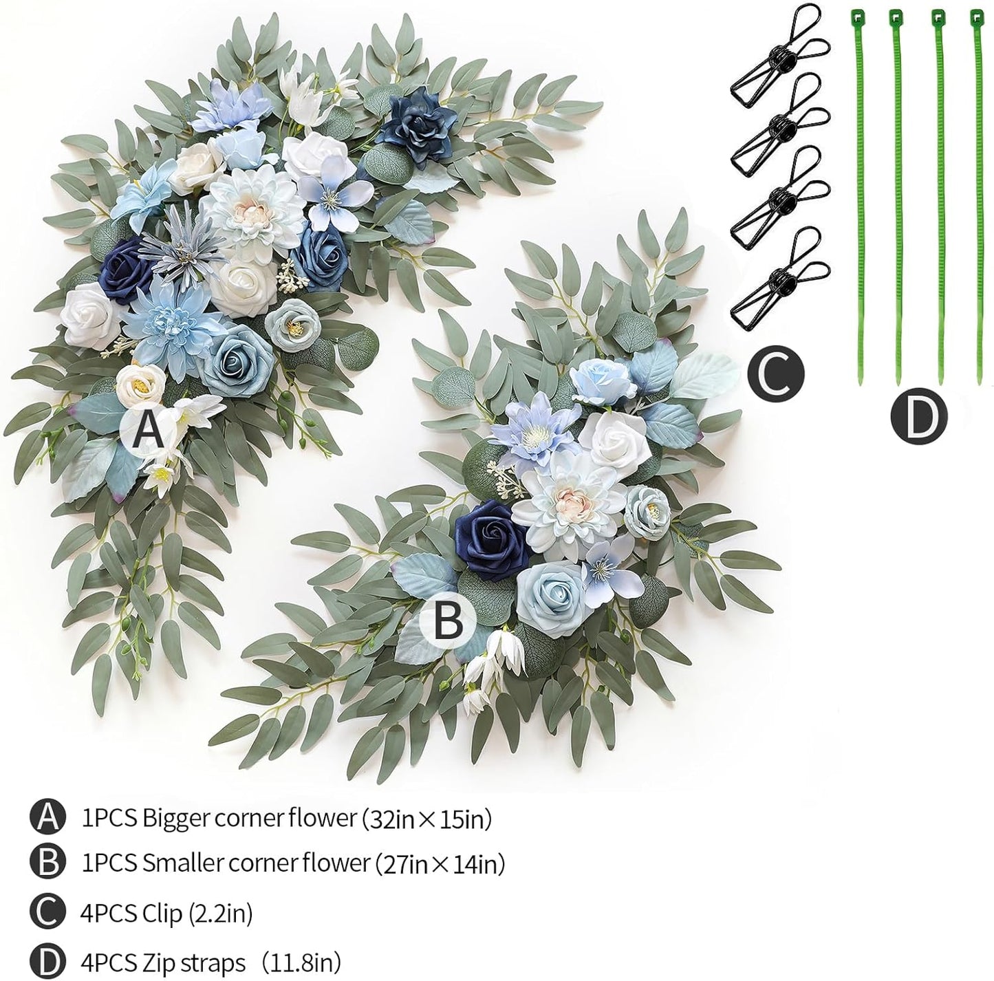 Artificial Wedding Arch Flowers Kit(Pack of 2) for Wedding Arch, Bridal Shower, Ceremony and Reception Backdrop Decoration (Blue Inspiration)