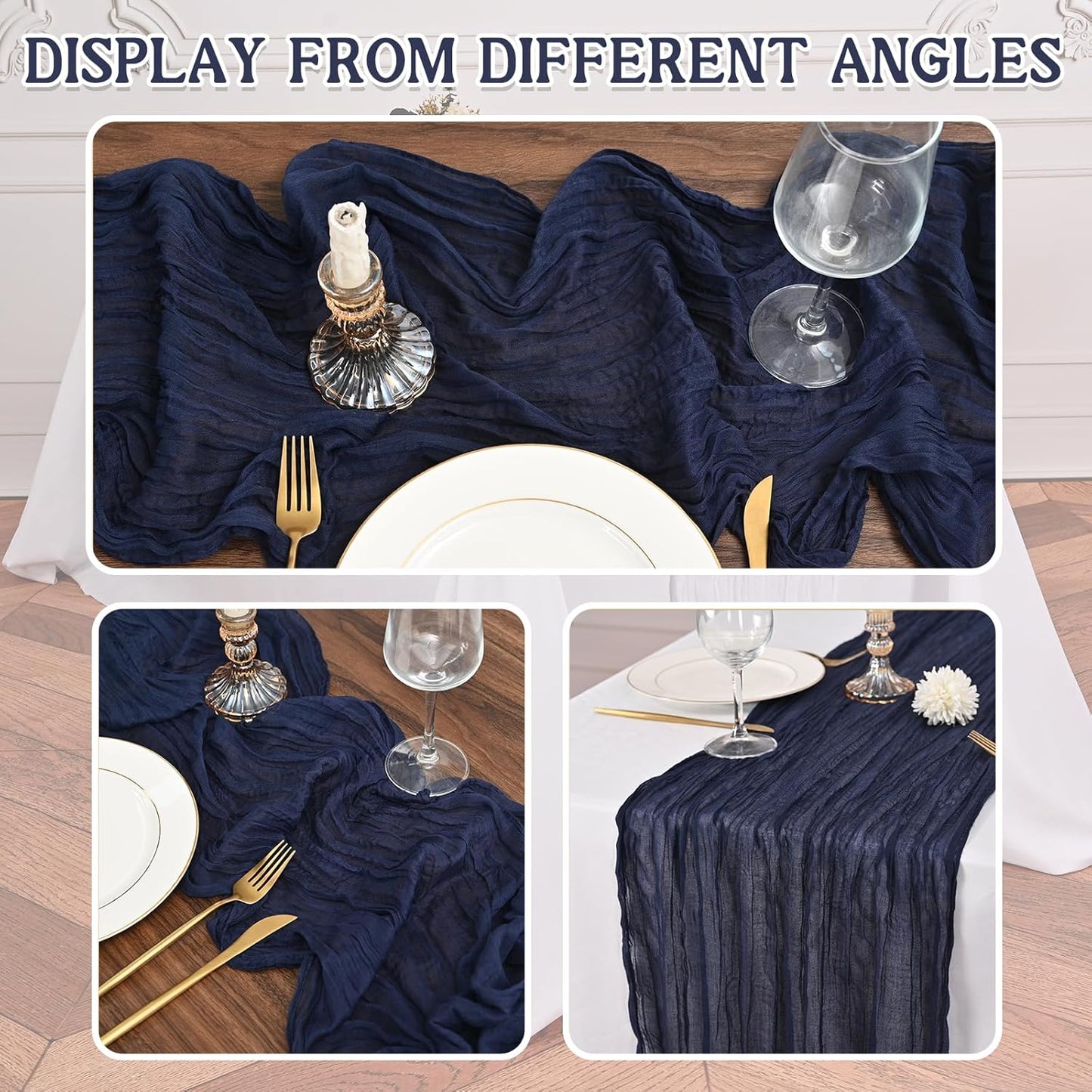 12 Pack Navy Blue Cheesecloth Table Runner 20 x 120 inch Gauze 10FT Semi Sheer Boho Fabric Cheese Cloth Table Runner for Wedding Party Birthday Baby Bridal Shower