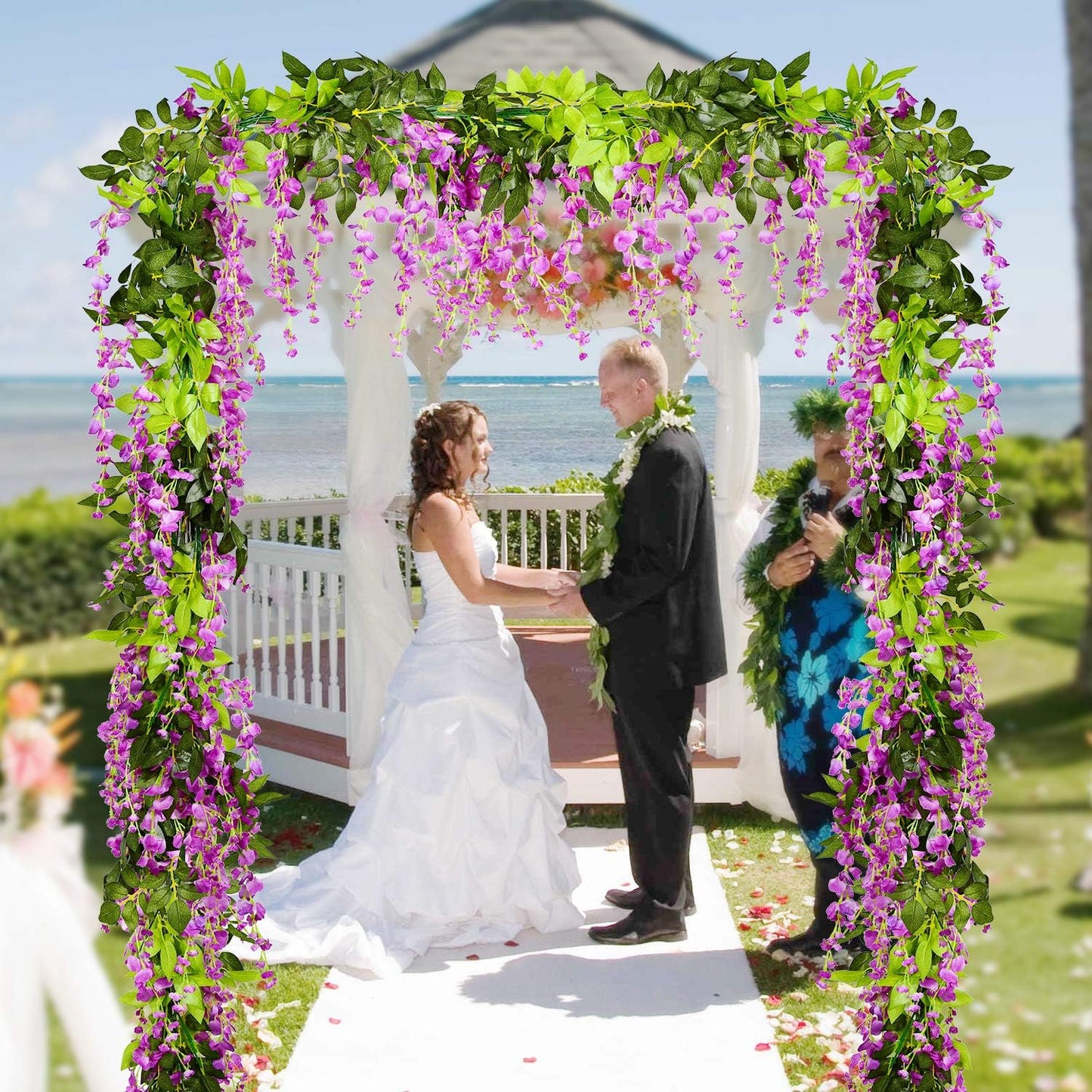 DearHouse 4Pcs 6.6Ft/Piece Artificial Flowers Silk Wisteria Garland Artificial Wisteria Vine Rattan Silk Hanging Flower for Home Garden Outdoor Ceremony Wedding Arch Floral Decor