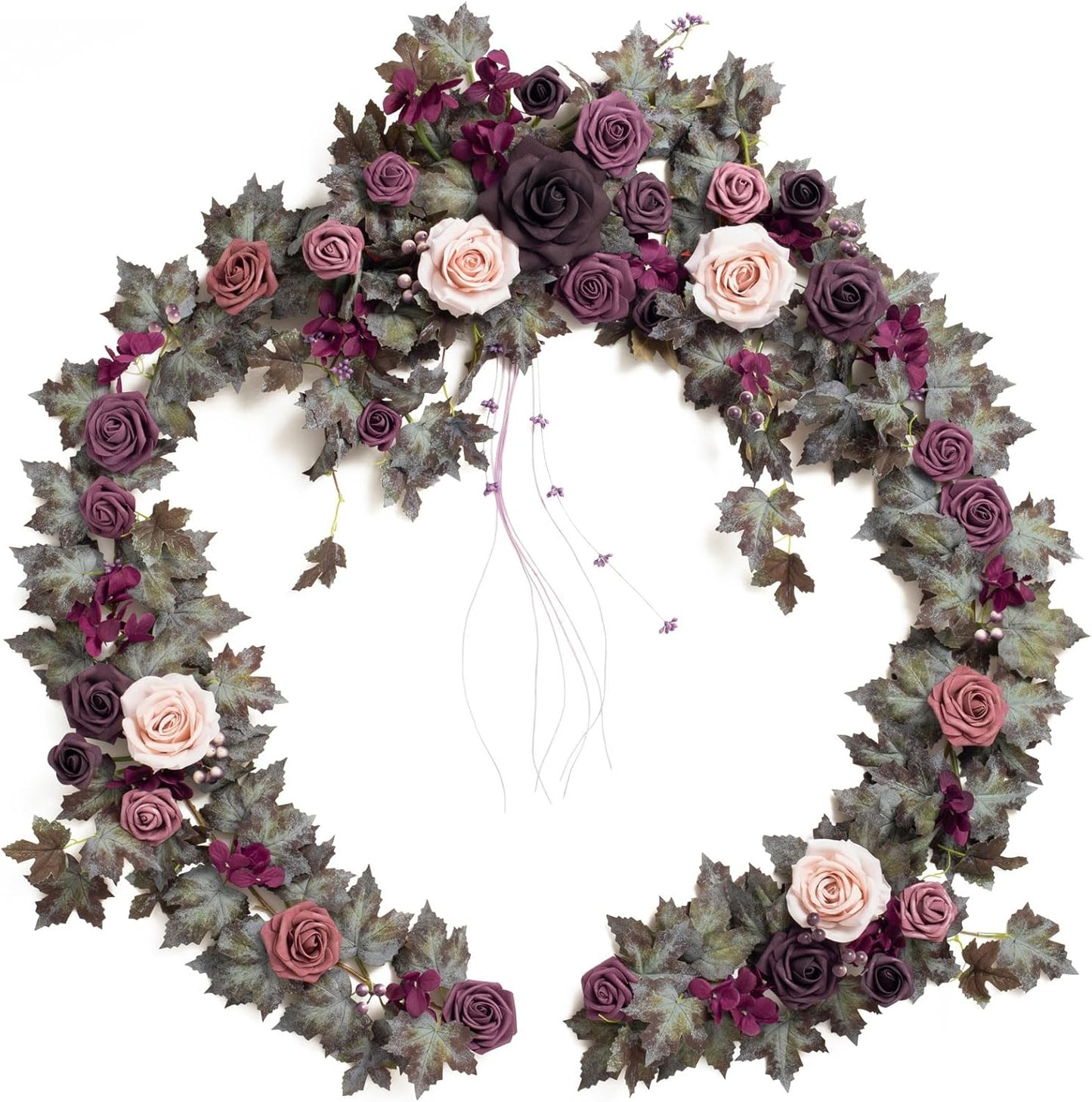 Ling's Moment Flower Garland - 6FT Eucalyptus & Rose - Sweetheart Table Decor for Wedding Reception, Artificial Floral Garland for Arch Mantle, Christmas, Backdrop Decoration, Purple