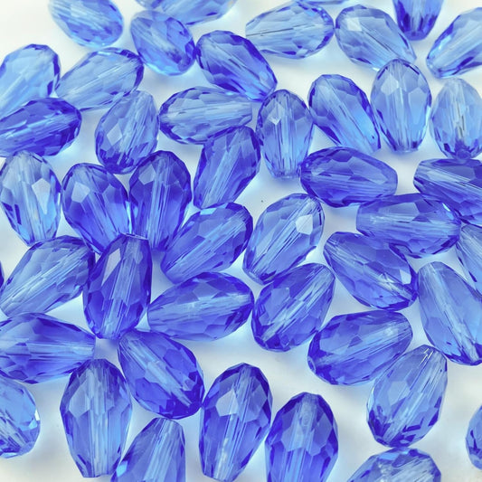 100pcs 8x12mm Teardrop Crystal Glass Beads Vertical Hole Faceted Glass Teardrop Spacer Beads for Bracelets Necklace Earring DIY Jewelry Making Craft(Light Blue)