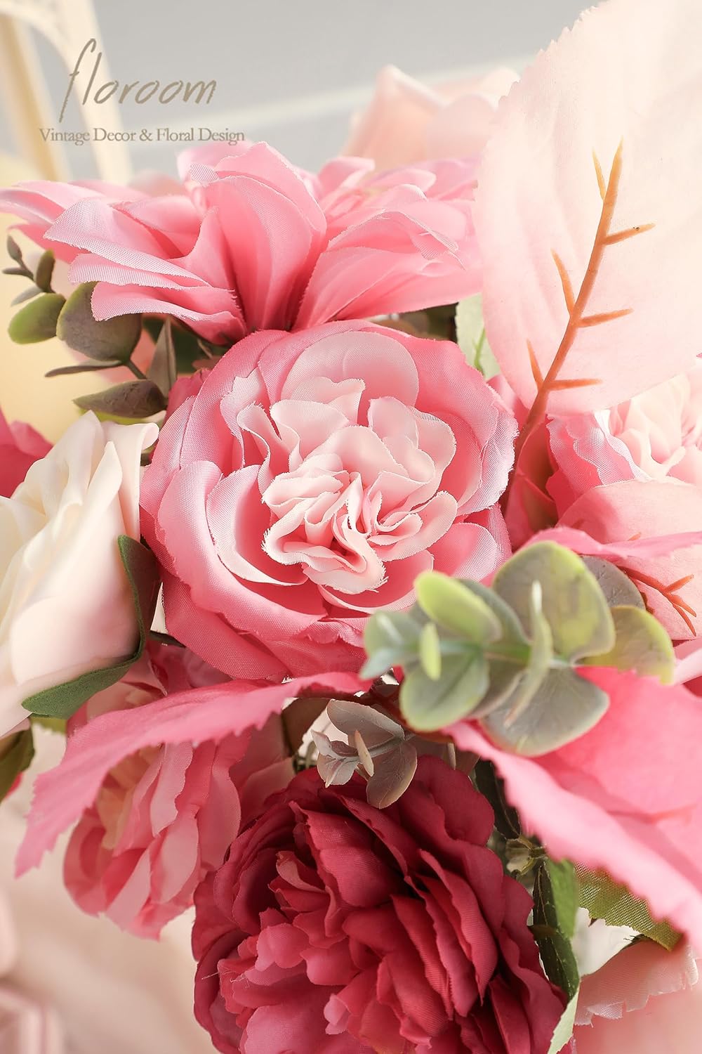 Floroom Hot Pink Blush Artificial Flowers Fake Roses Peonies Dahlias and Greenery Combo Box Set for DIY Wedding Bouquets Bridal Shower Centerpieces Floral Arrangements Party Tables Home Decorations