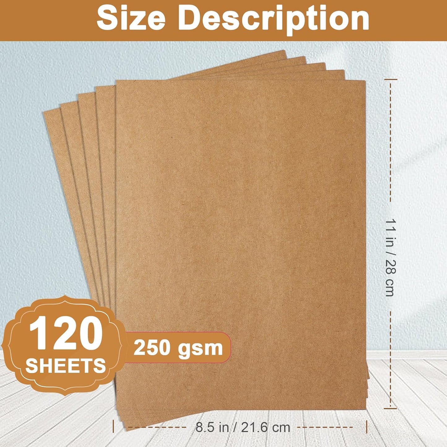 120 Sheets Brown Cardstock 8.5 x 11 Kraft Paper, 92lb Thick Printer Paper Card Stock for Greeting Cards, Stationery, Wrapper, Office Printing, Crafts, Invitations