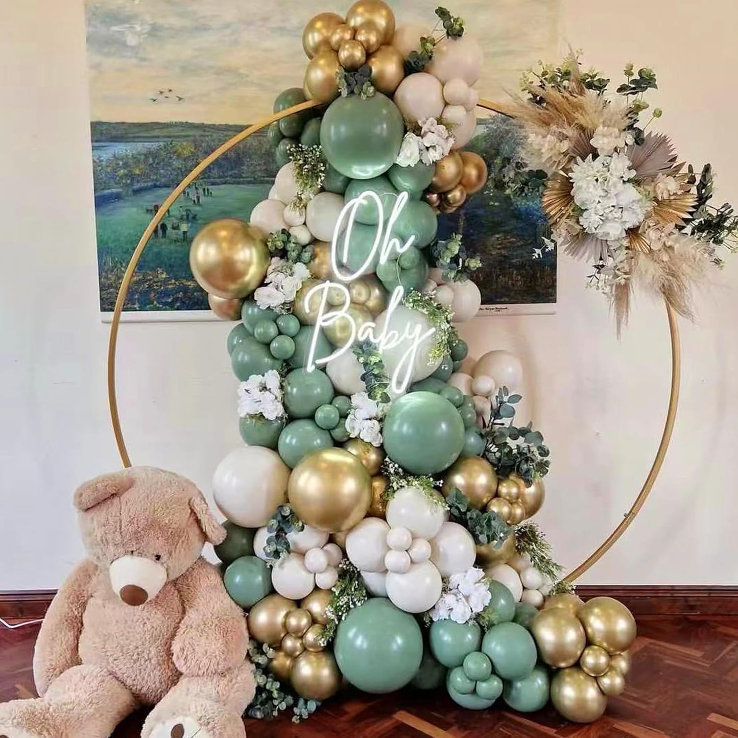 160Pcs Sage Green Gold Balloon Garland Arch Kit, Olive Green White Sand Gold Confetti Balloon with Heart Foil Balloons for Baby Shower Birthday Wedding Engagement Party Decorations