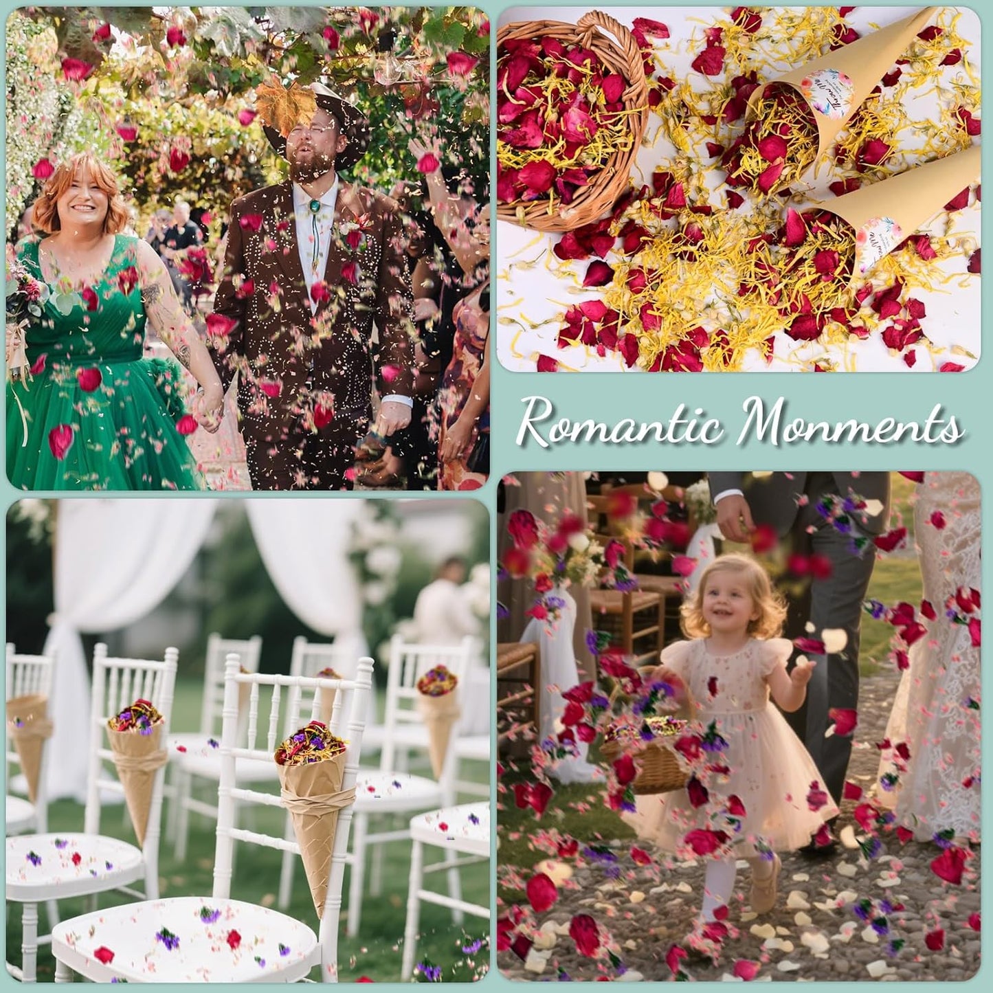 40+ Cups 9.3oz Real Biodegradable Flower Petal Wedding Confetti, 5 QT 5 Kinds Colorful Mixed Petal Confetti with Dried Rose Petal & Jasmine Buds, DIY Wedding Decor for Flower Girl Bridal