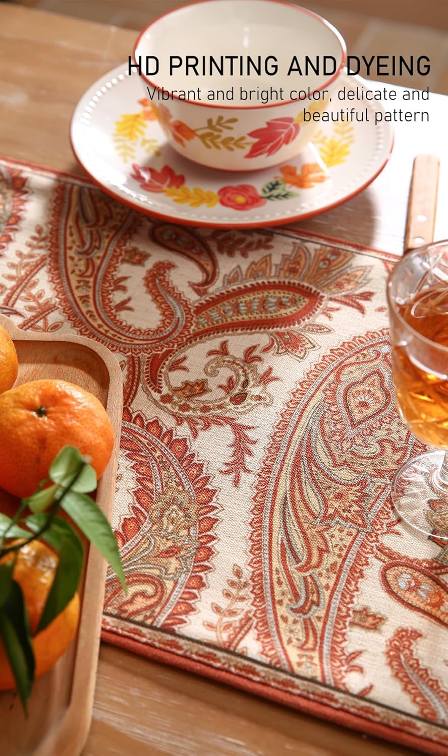 ISAENNE Designer Elegant Red Linen Table Runner 71 Inches Long,Vintage Paisley Pattern Durable Table Runners for Dining Tables,Thanksgiving,Kitchen Tables,Christmas,12"*71"-Chauffrey A