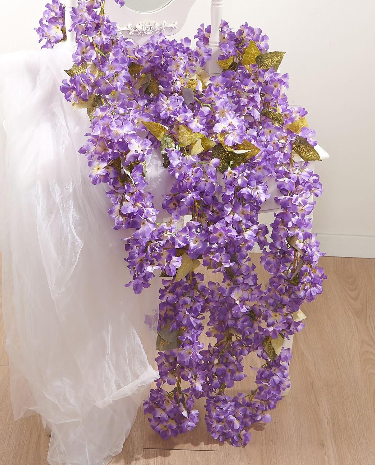 Flower Garland, Artificial Hydrangea Vine Flowers, Hanging Fake Hydrangeas Vine for Room Anniversary Wedding Birthday Christmas Wall Arch Decor, 2 Pcs, Floral Garland, Purple Flower
