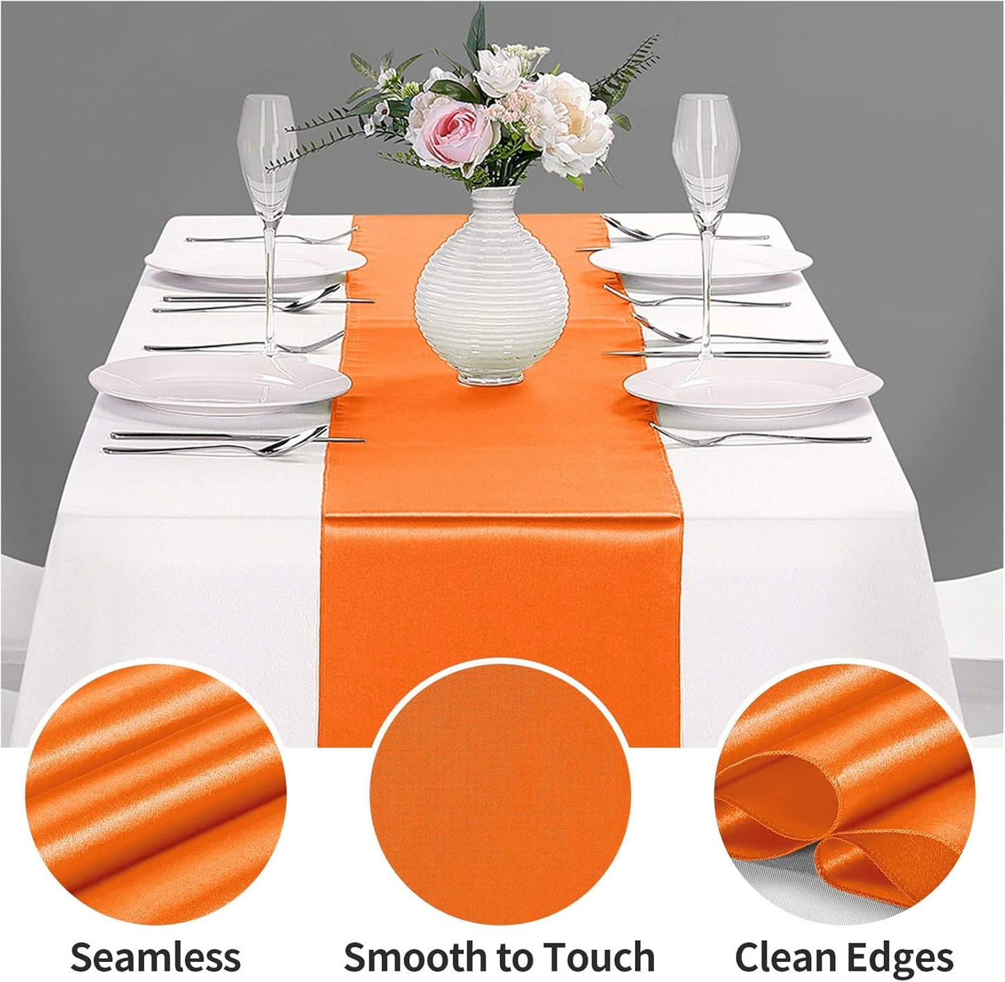 15-Pack Satin Table Runner Orange 12 x 108 inches Long, Table Runners for Wedding, Birthday Parties, Banquets Decorations（15 Pack, 12x108 Inch, Orange）