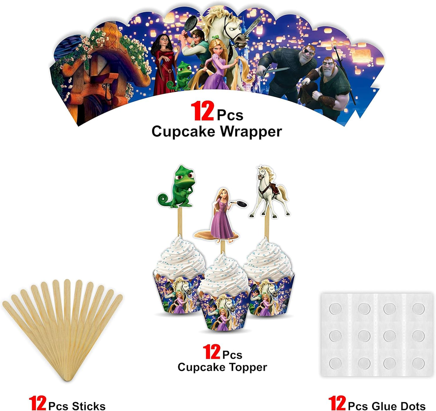 "Rapunzl Cupcake Wrappers – Princess Theme Cupcake Decoration for Birthday Party & Celebration – Tangled Inspired Cupcake Holders for Girls Princess Party Supplies, Dessert Table Décor"