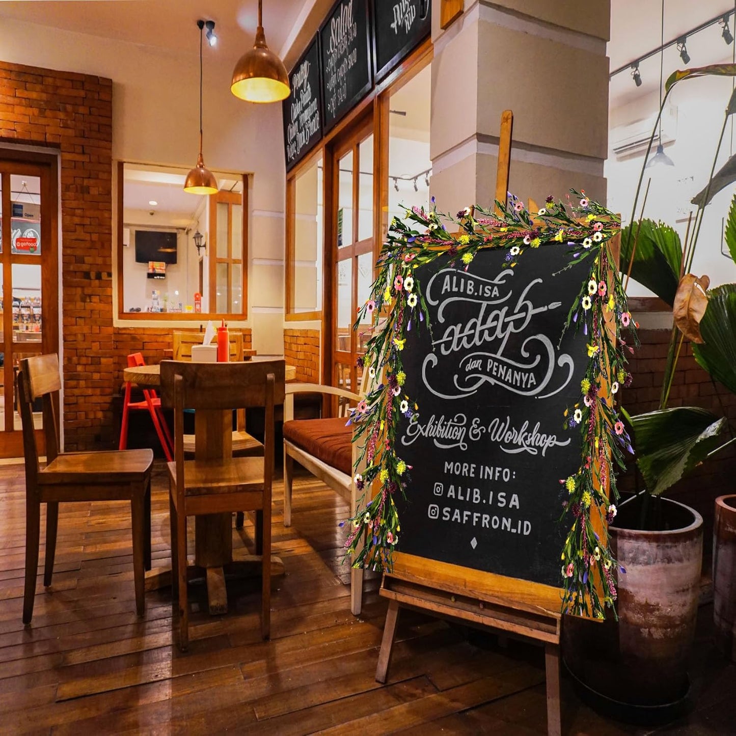 2PCS Artificial Wildflower Garland, 6FT Faux Flower Hanging Vine, Purple Flowers Ivy, Spring Summer Garland with Eucalyptus Lavender Vine for Sign Board Party Home Decor