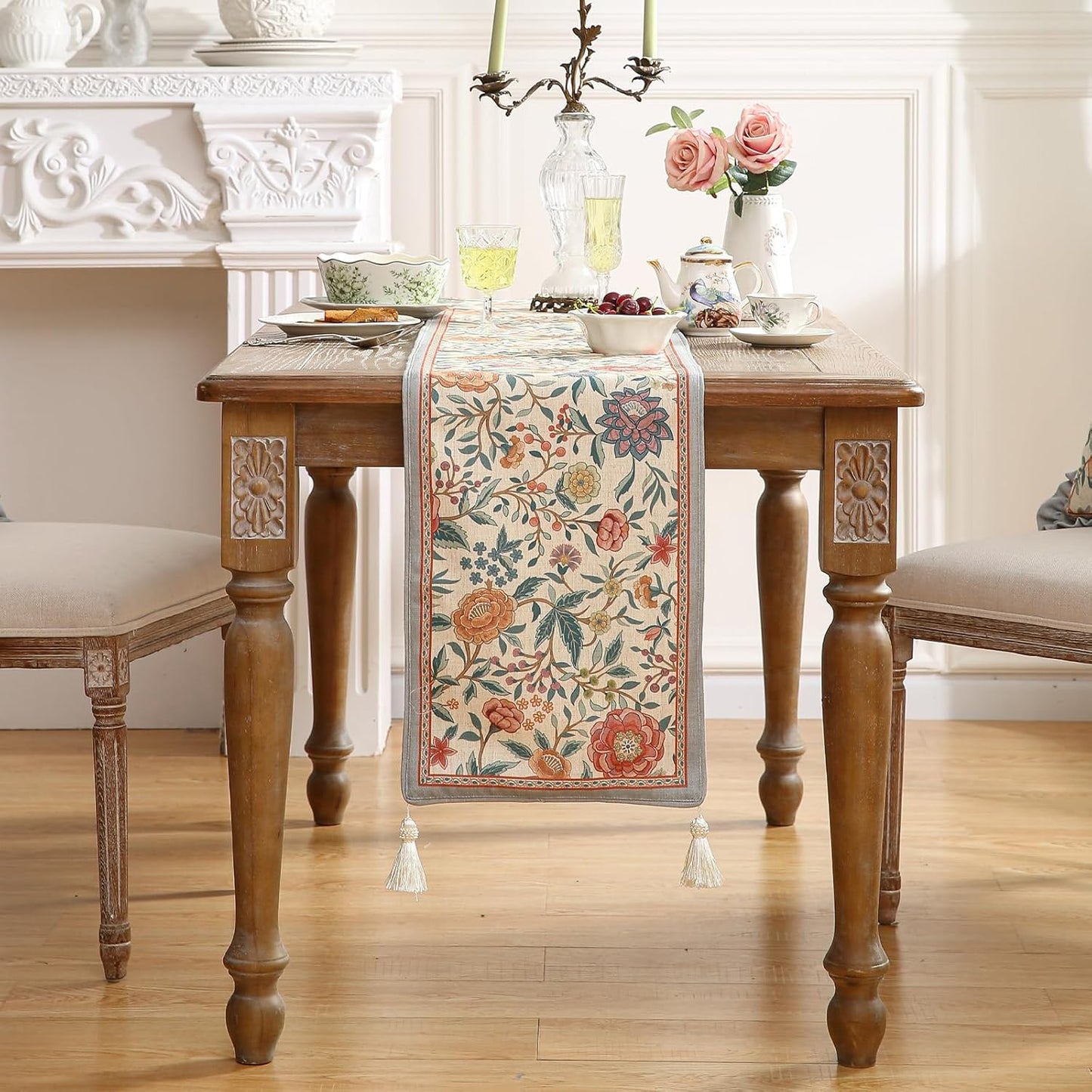 Farmhouse Floral Cloth Runner for Table,Decorative Linen 71 Inches Long Table Runners,Decor Tabletop for Kitchen,Dining,Tea Party,Home,Christmas,12"*71"