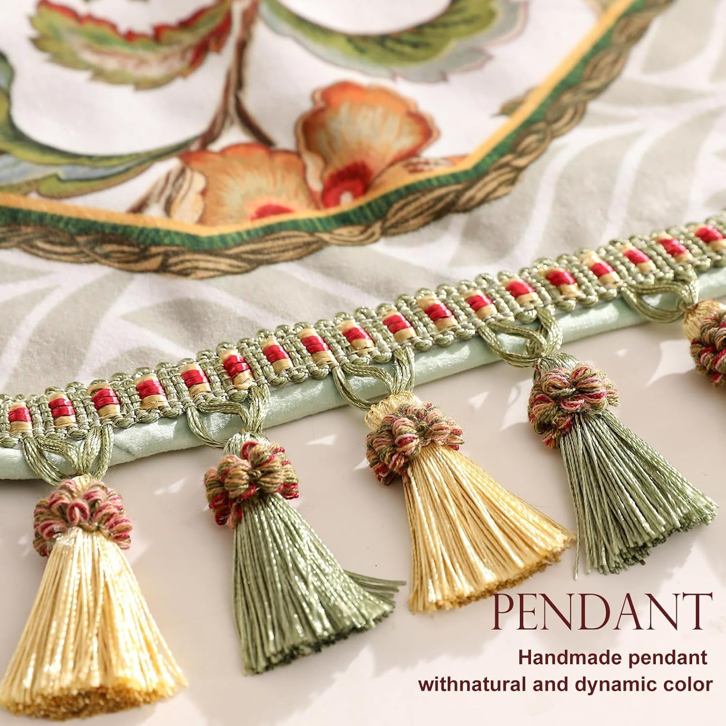 patdrea Designer Elegant French Floral Velvet Table Runner, Fresh Green with Orange Blossoms Pattern Table Mat, Decoration for Kitchen Dining Coffee Table Cabinet Banquet Thanksgiving,12"*71"