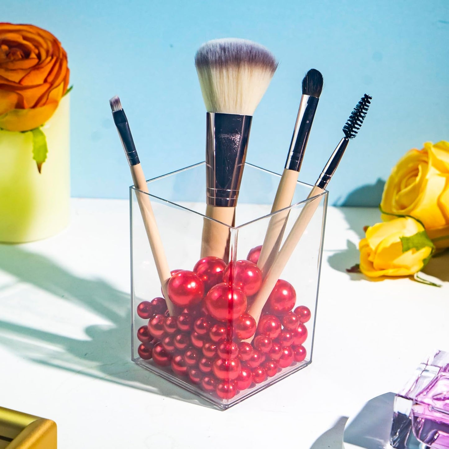 120 PCS 8/14/20mm No Hole Polish Pearl Beads for Centerpiece, Red Beads Decorative Vase Fillers, Plastics Pearls for Vases, Table Scatters, Wedding Party Decor