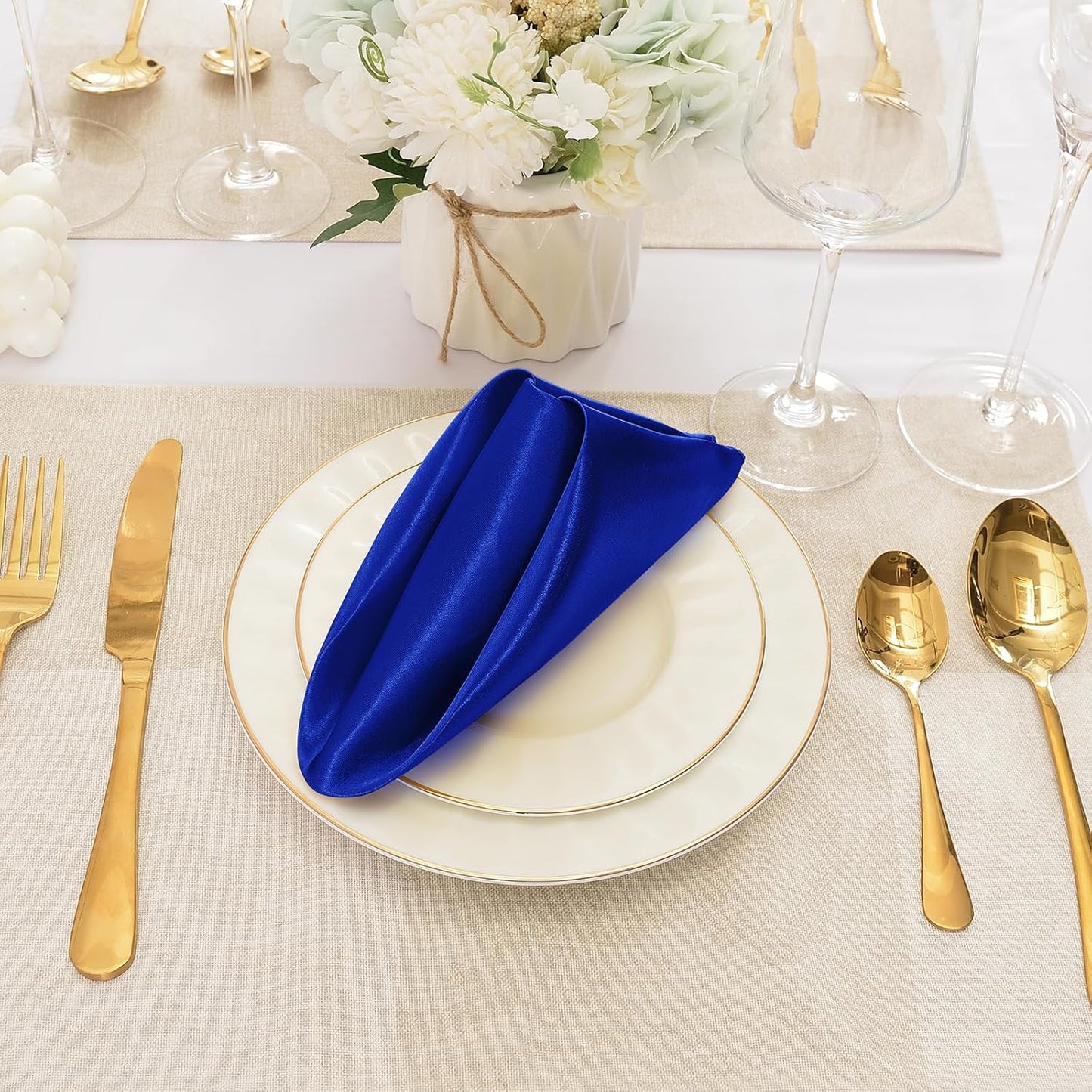 12 Pieces Royal Blue Satin Napkins, 17" x 17" Square Table Napkins, Silky Soft Smooth Washable Napkins for Restaurant, Weddings, Dinner, Party Decoration