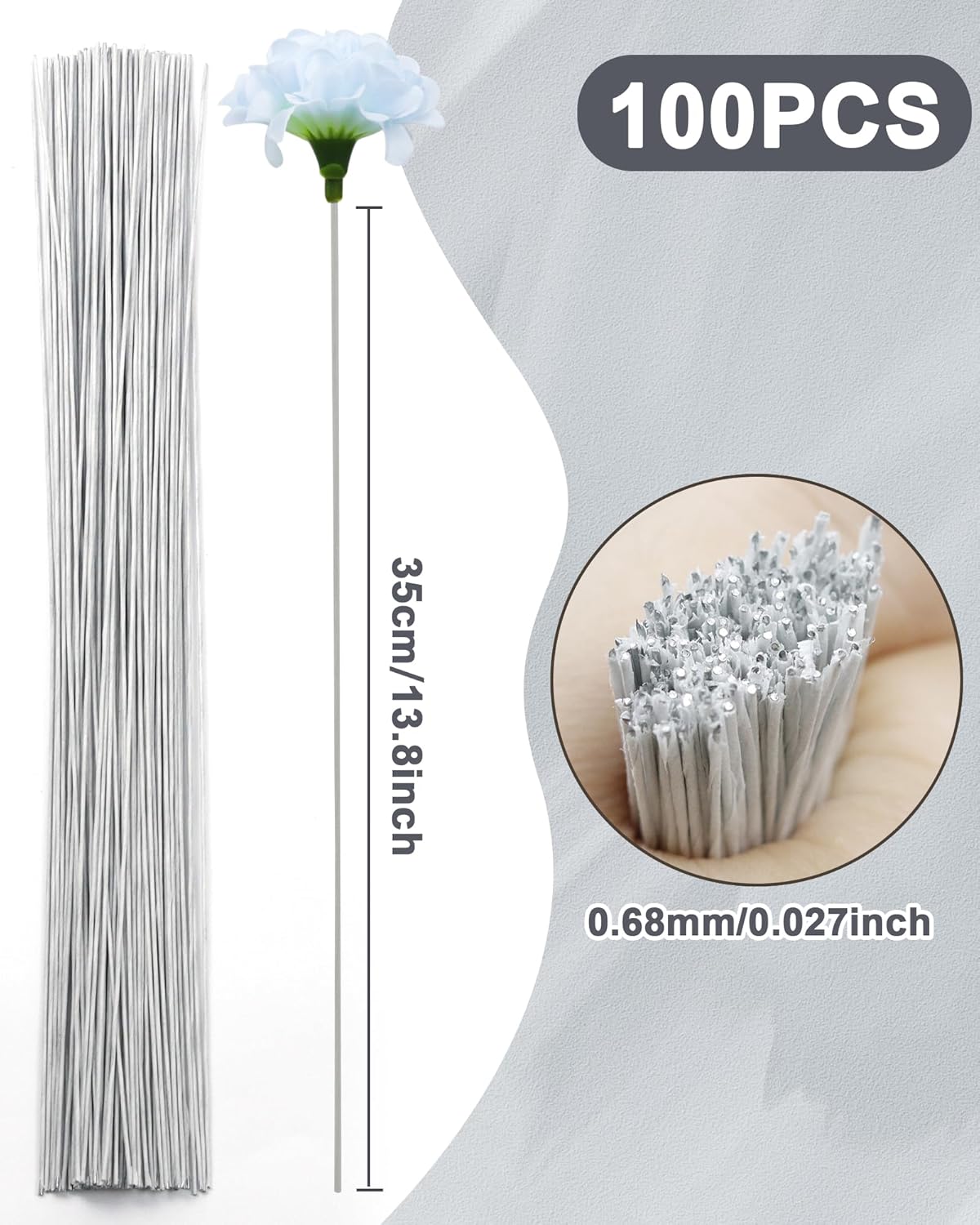 100 PCS FIVEIZERO 26 Gauge White Floral Wire Stems for Artificial Flower Making,Florist Wire,Flower Wires for Crafts,Alambre para Flores for Wreaths, Flower Arrangements and DIY Projects