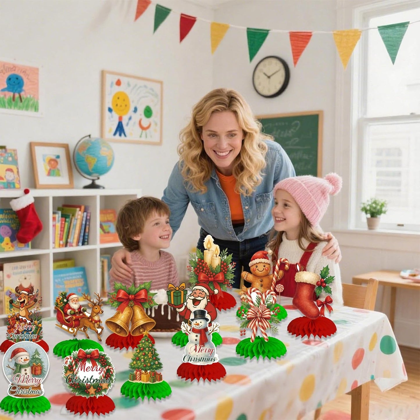 12Pcs Christmas Honeycomb Centerpieces Christmas Table Toppers Decorations Christmas Tree,Snowman,Gingerbread for Holiday Christmas Party Supplies