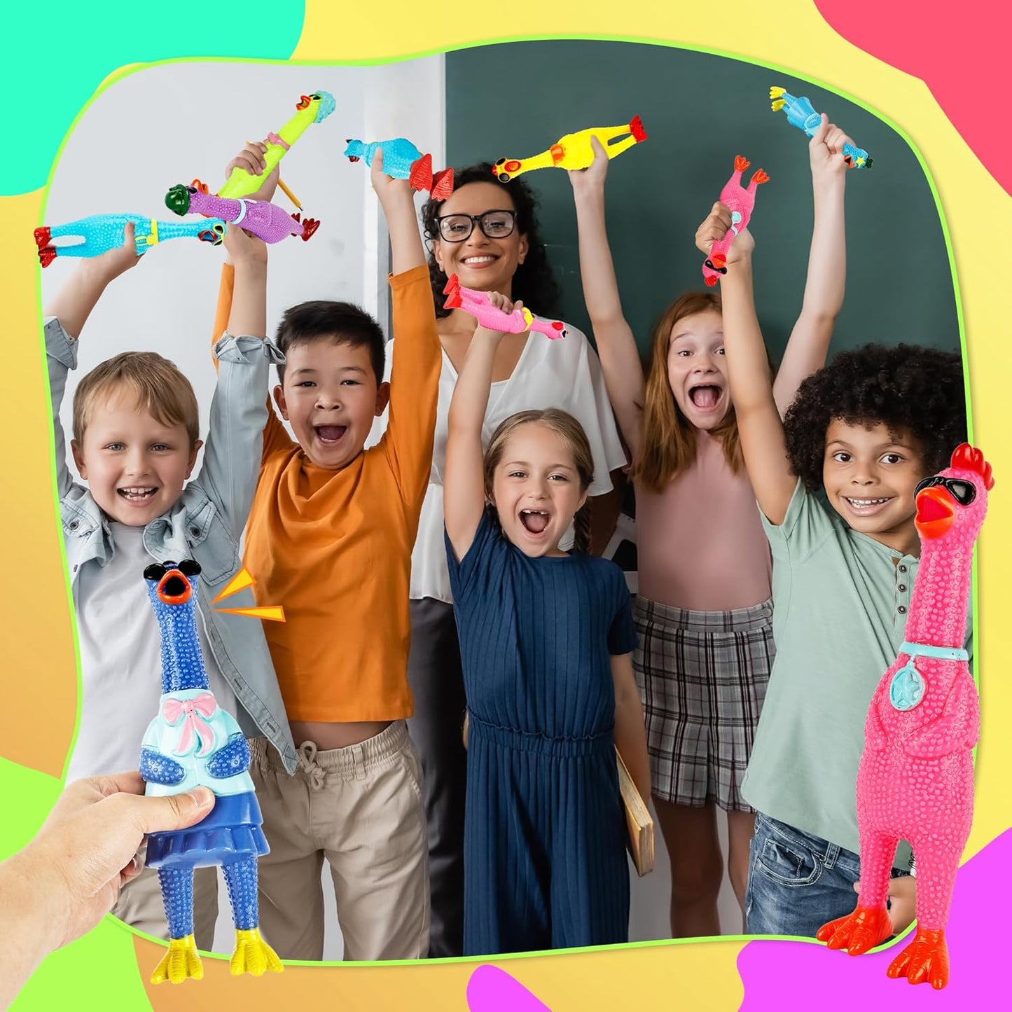 10 Pcs 9 Inch 12 Inch Rubber Chicken Dog Toy Squeaky Screaming Chicken Dog Rubber Squeeze Squeaky Prank Noise Maker Chew Toy for Pets, 2 Sizes