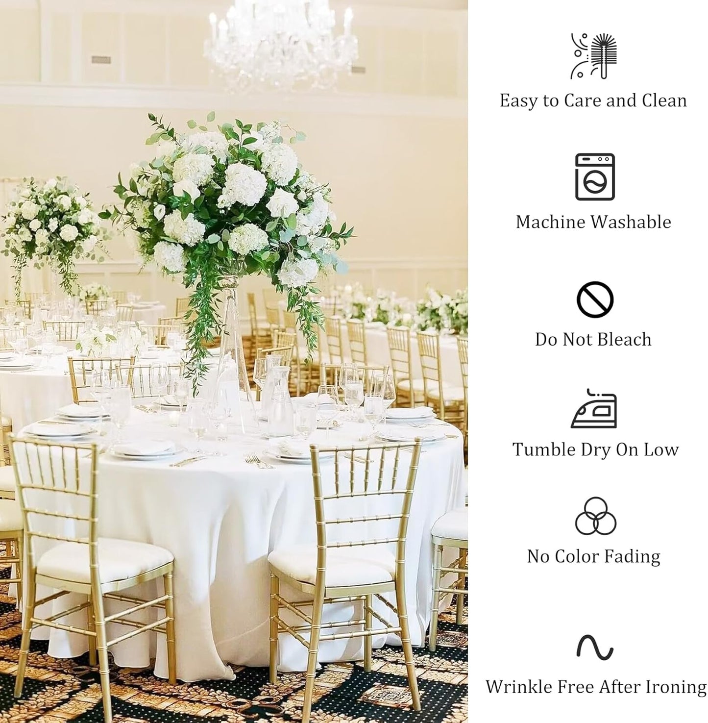 12 Pack White Round Tablecloth 90 Inch Round Table Covers Bulk Washable Polyester Fabric Round Table Clothes for Wedding Party Reception Banquet Buffet Restaurant (White, 90 Inch)