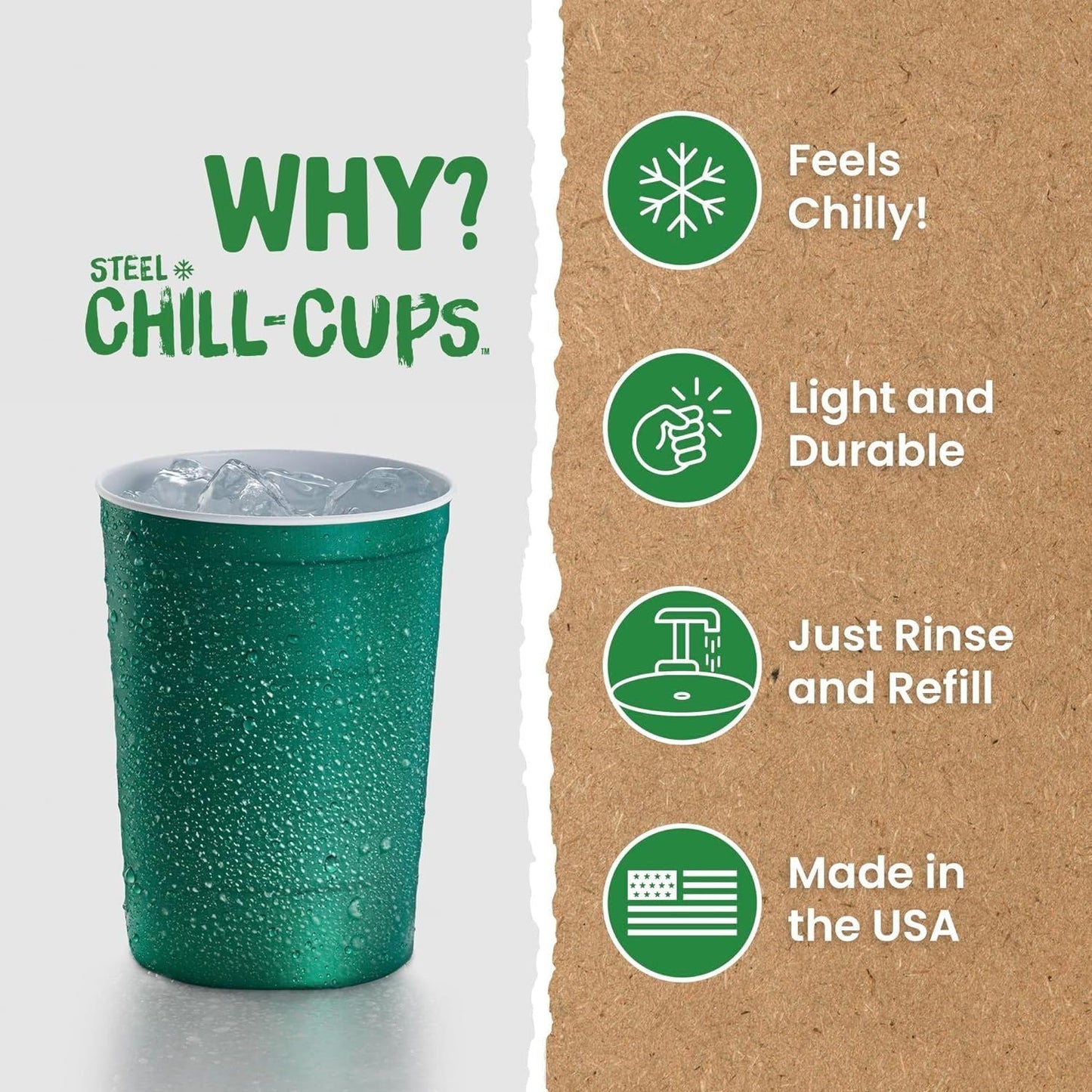 16 oz. Party Cups, Perfect for Cold Drinks, Sturdy & Durable, Disposable and 100% Recyclable, Made in USA, Green, 180 Count
