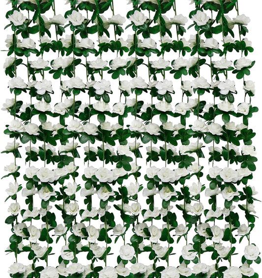 12 PCS 98.4 FT Artificial Flower Garland White Rose Garland for Wedding Room Decor（12,White）