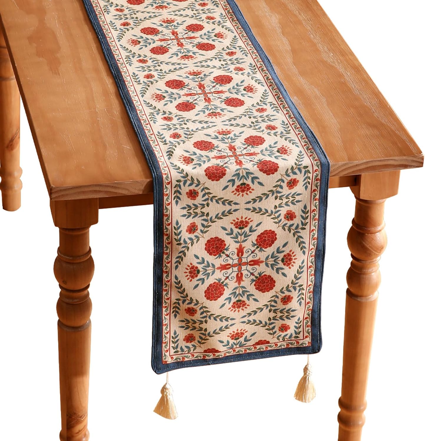 patdrea Designer Vintage Bright Farmhouse Linen Table Runner 87 Inch Long, Maroon Floral Pattern Table Mat, Decoration for Kitchen Dining Table Coffee Table Cabinet Banquet Christmas ,12"*87"